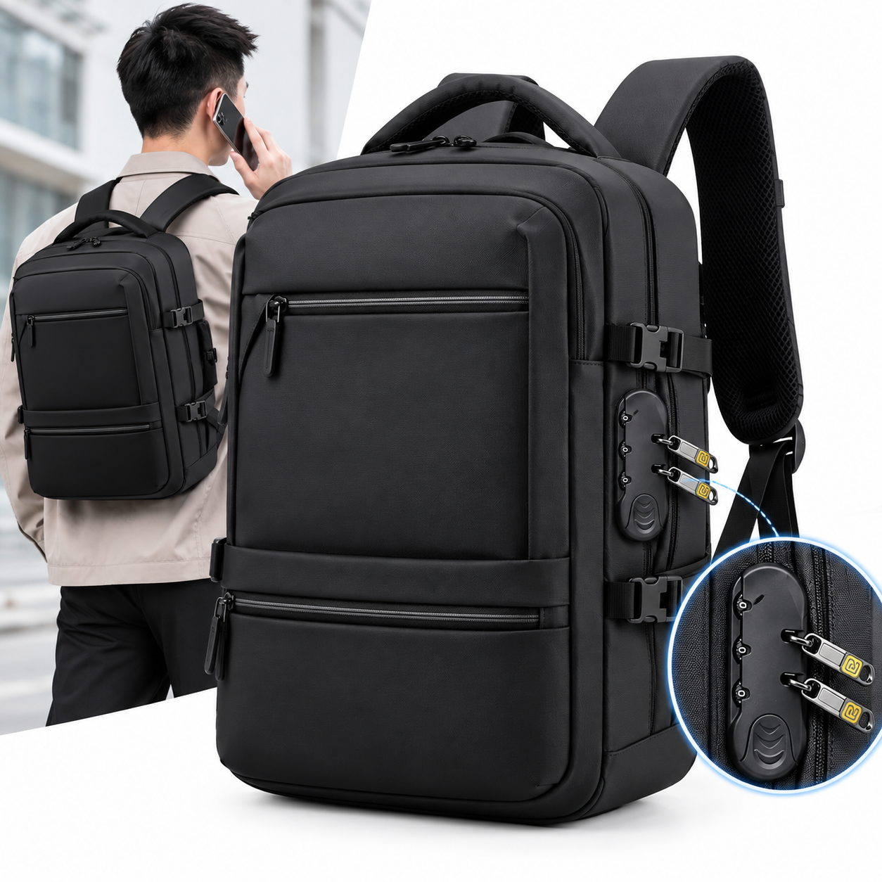Sac à Dos pour Ordinateur Portable Grande Capacité et Anti-Vol Bomag Boy Noir - حقيبة ظهر للكمبيوتر المحمول واسعة ومانعة للسرقة 2