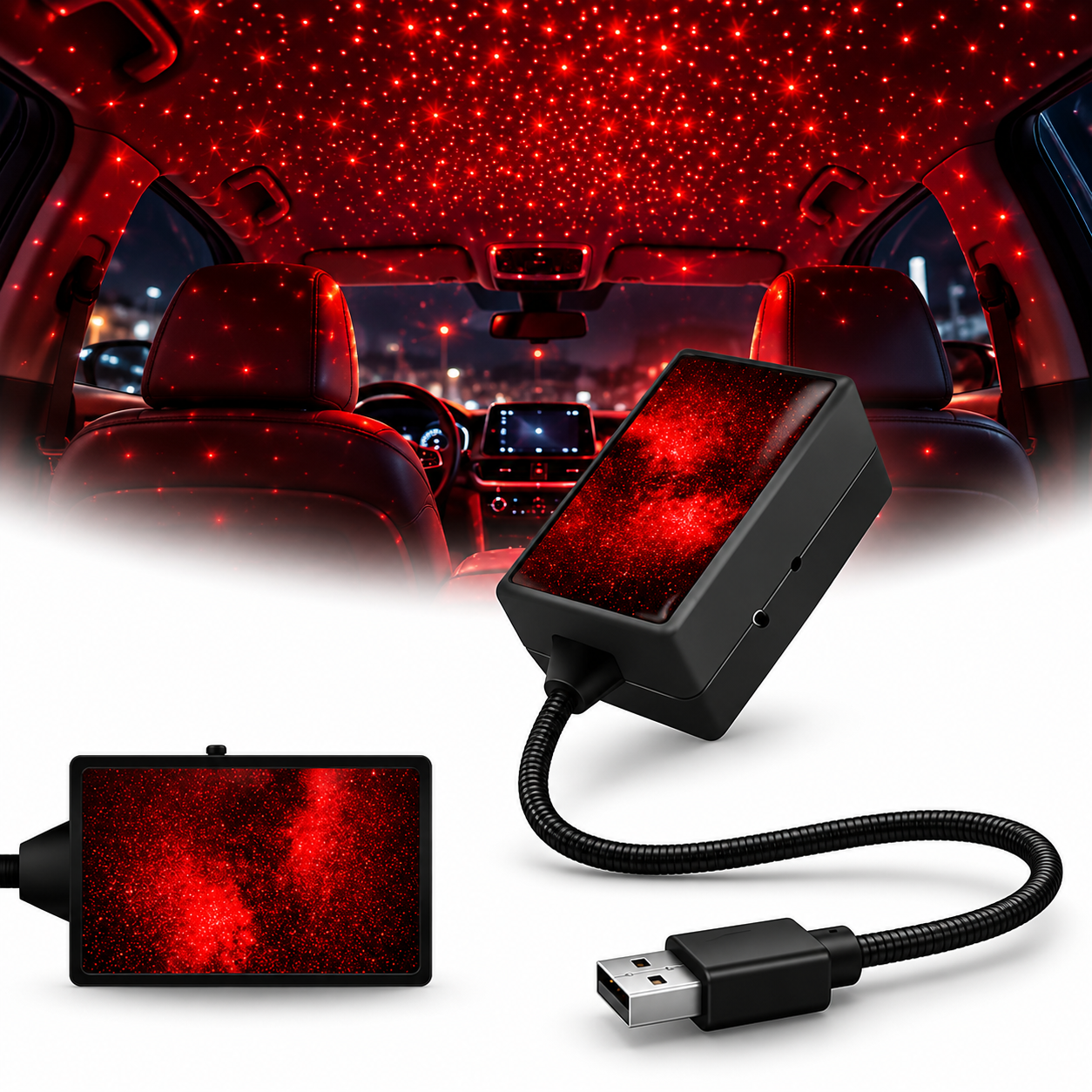 Projecteur LED d'Ambiance Étoilée pour Toit de Voiture Red Stars C206 - جهاز عرض النجوم في سقف السيارة 2