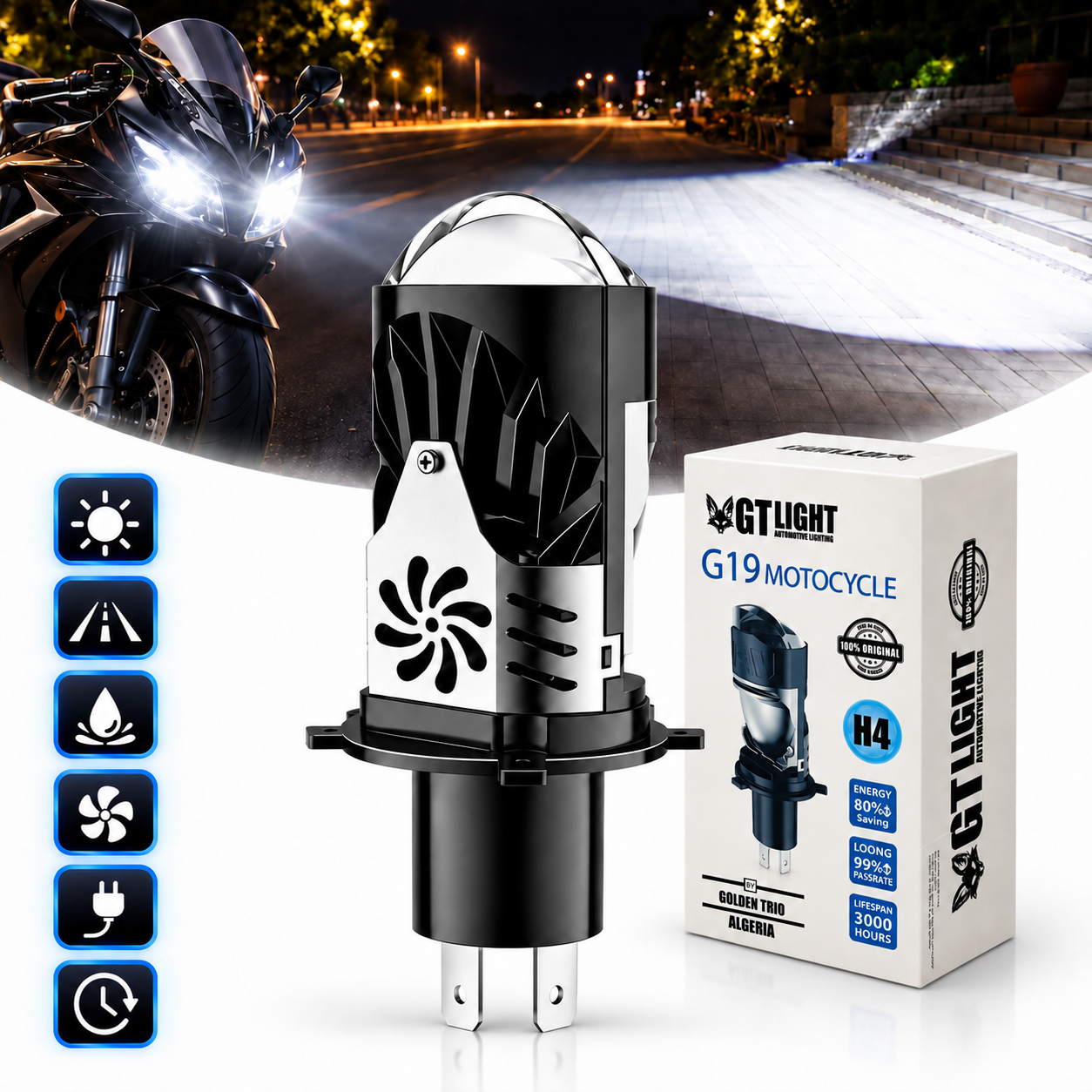 Ampoules de Phare LED H4 à Double Projecteur 20000LM 100W G19 H4 - مصباع دراجات نارية عالي السطوع 2