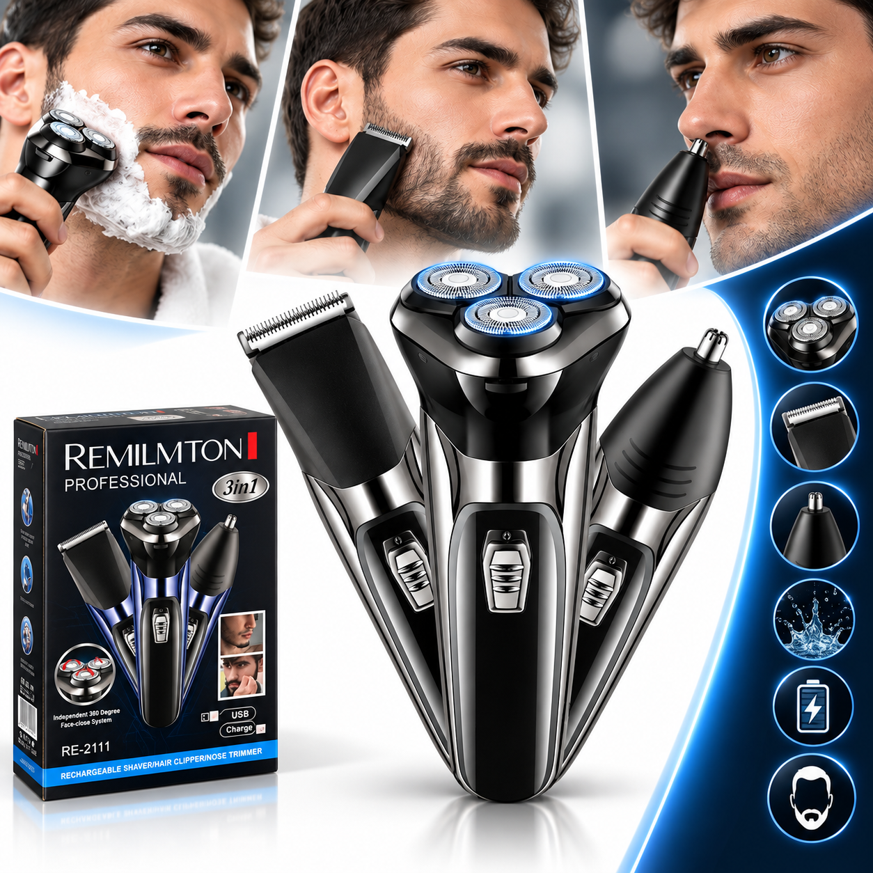 Remilmton Tondeuse Professional 3in1 pour Hommes RE-2111 - ماكينة حلاقة احترافية 3 في 1 للرجال 1