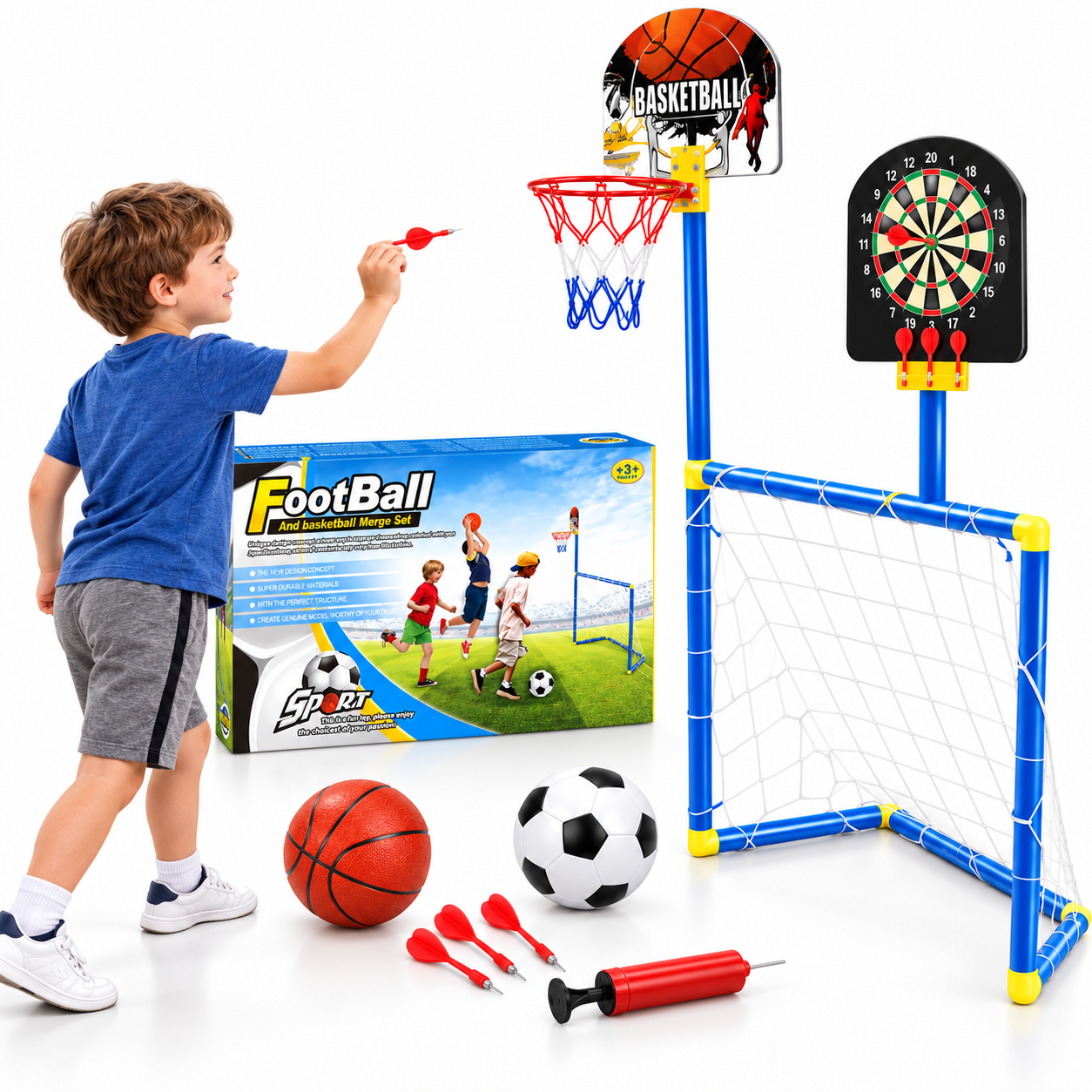 Kit de Jeux 3 en 1 Football, Basketball et Fléchettes - مجموعة ألعاب رياضية 3 في 1 (كرة قدم، سلة، ورمي السهام) - 1
