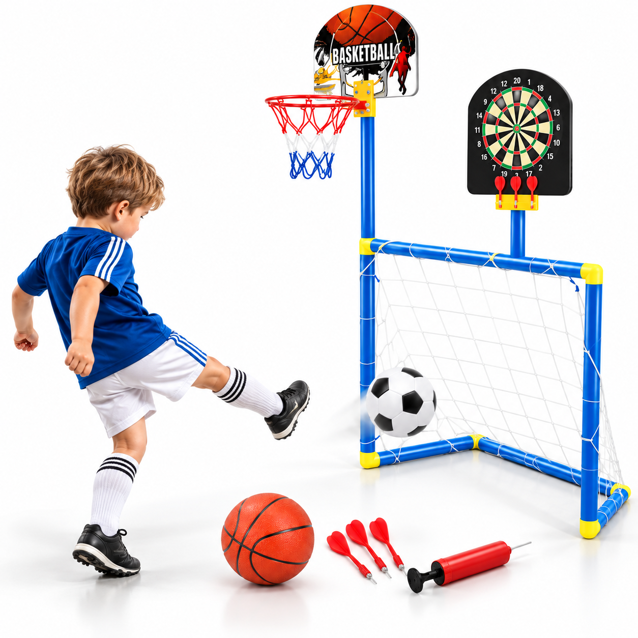 Kit de Jeux 3 en 1 Football, Basketball et Fléchettes - مجموعة ألعاب رياضية 3 في 1 (كرة قدم، سلة، ورمي السهام) - 3