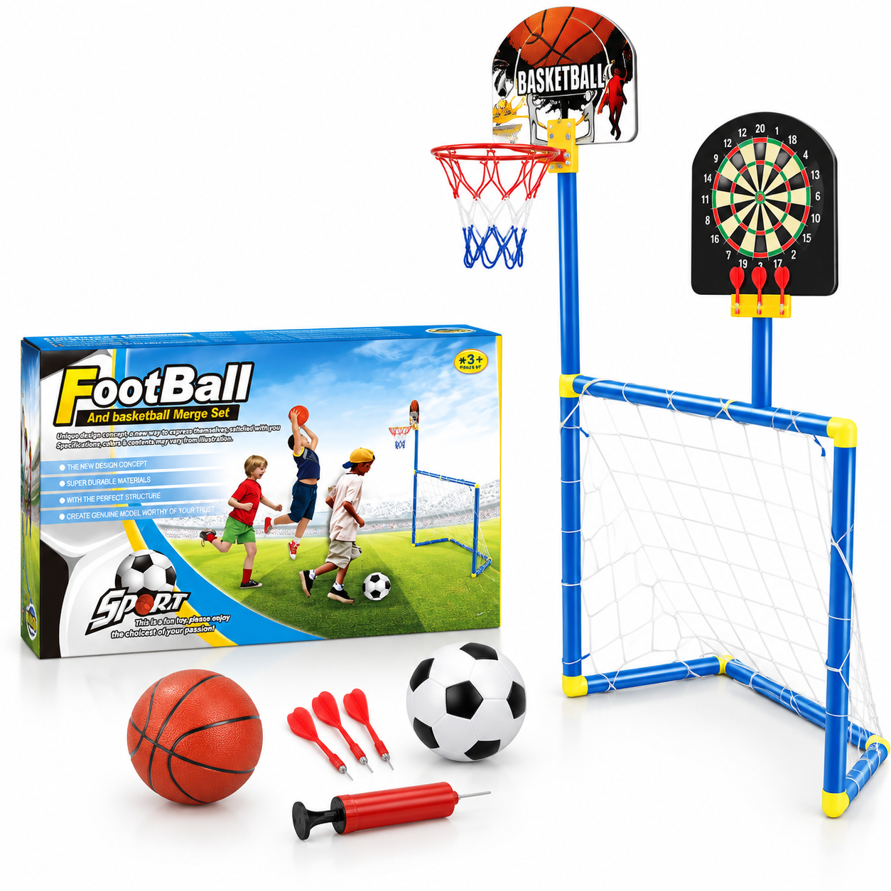 Kit de Jeux 3 en 1 Football, Basketball et Fléchettes - مجموعة ألعاب رياضية 3 في 1 (كرة قدم، سلة، ورمي السهام) 4