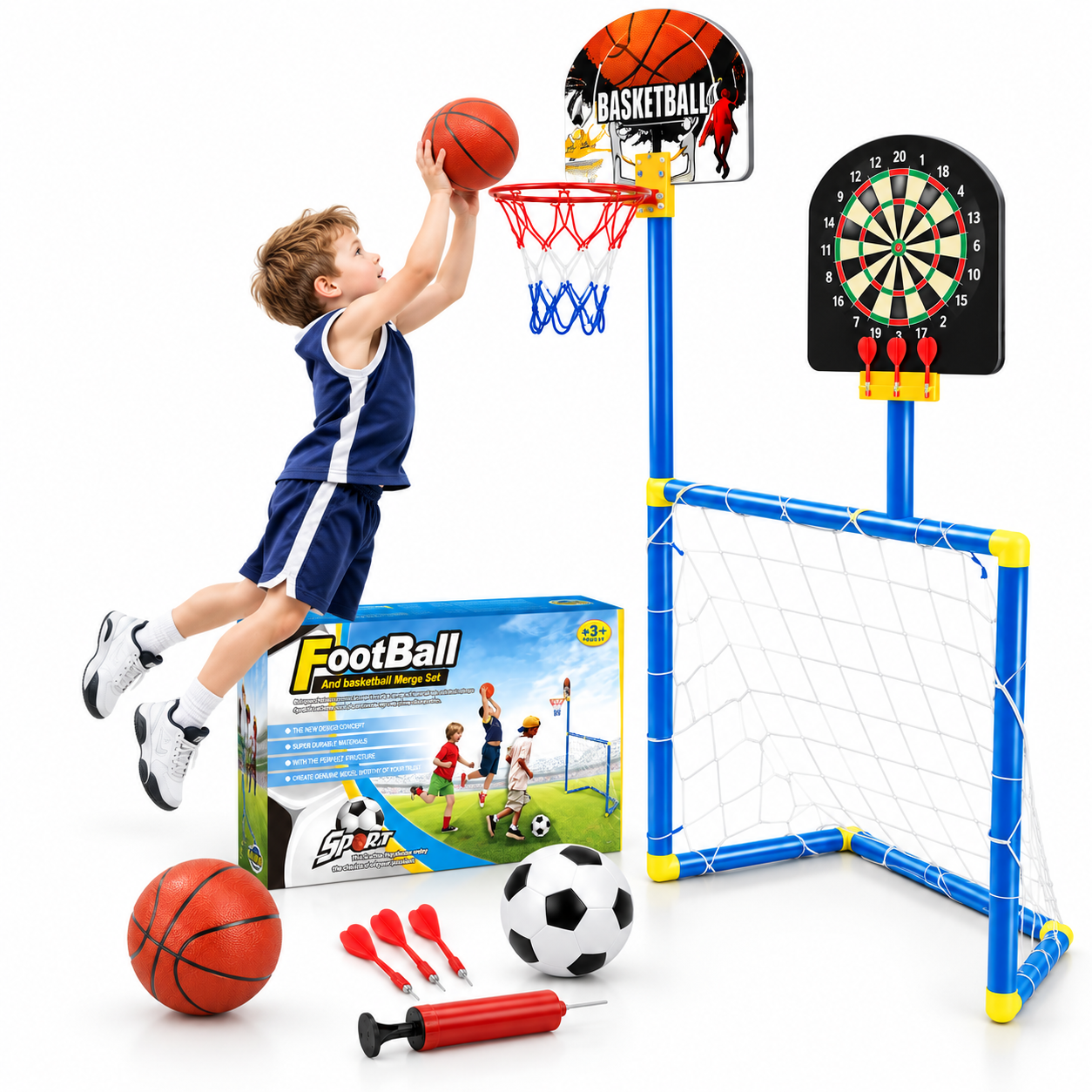Kit de Jeux 3 en 1 Football, Basketball et Fléchettes - مجموعة ألعاب رياضية 3 في 1 (كرة قدم، سلة، ورمي السهام) 2