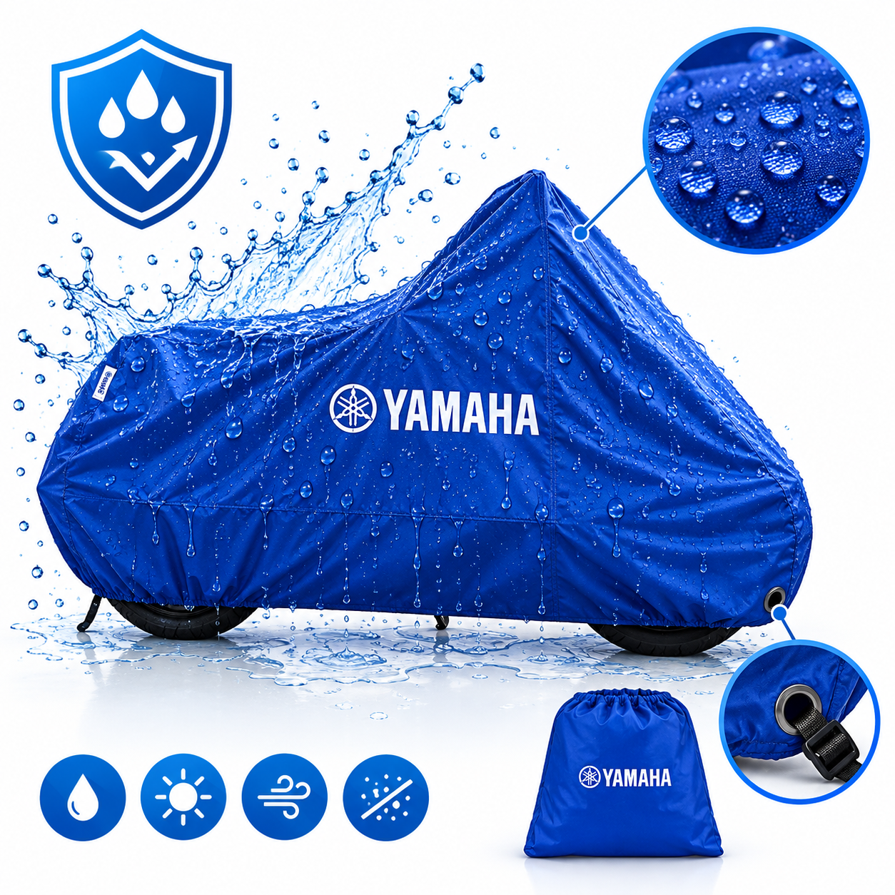 Bâche de Protection pour Moto Imperméable – Anti-UV, Anti-Poussière et Coupe-Vent - غطاء حماية للدراجة النارية مقاوم للماء – حماية من الأشعة فوق البنفسجية والغبار والرياح