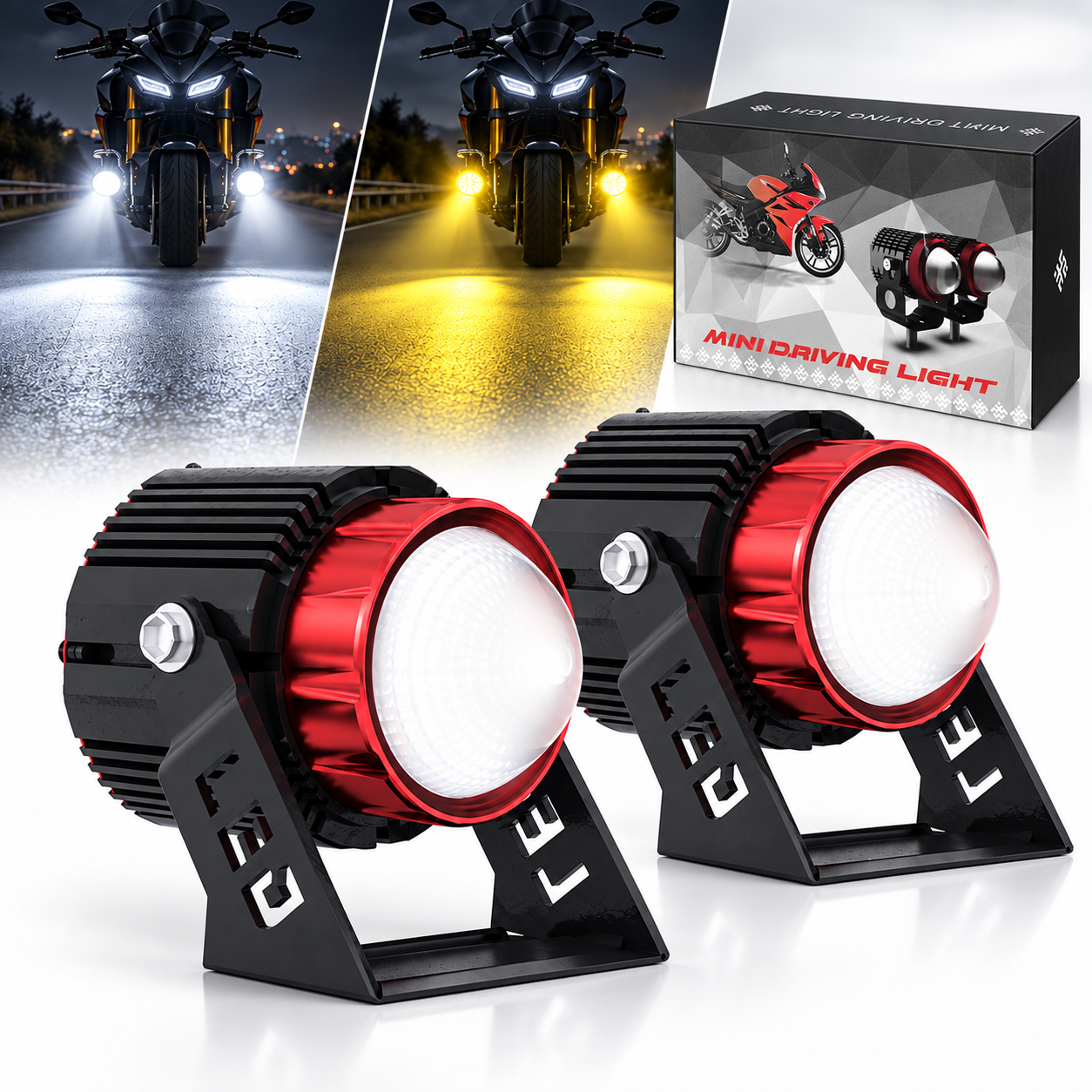 Lot de 2 Projecteurs LED de Moto 36W Double Couleur TD35 - طقم كشافات ضباب ليد مزدوجة اللون للدراجات النارية 2