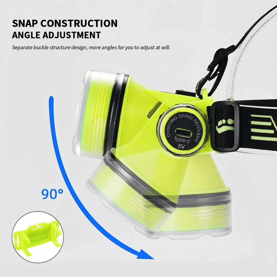 Lampe Frontale de Plongée LED Étanche 15m Distance 350m - مصباح رأس مقاوم للماء للغوص حتى عمق 15 متر - 1