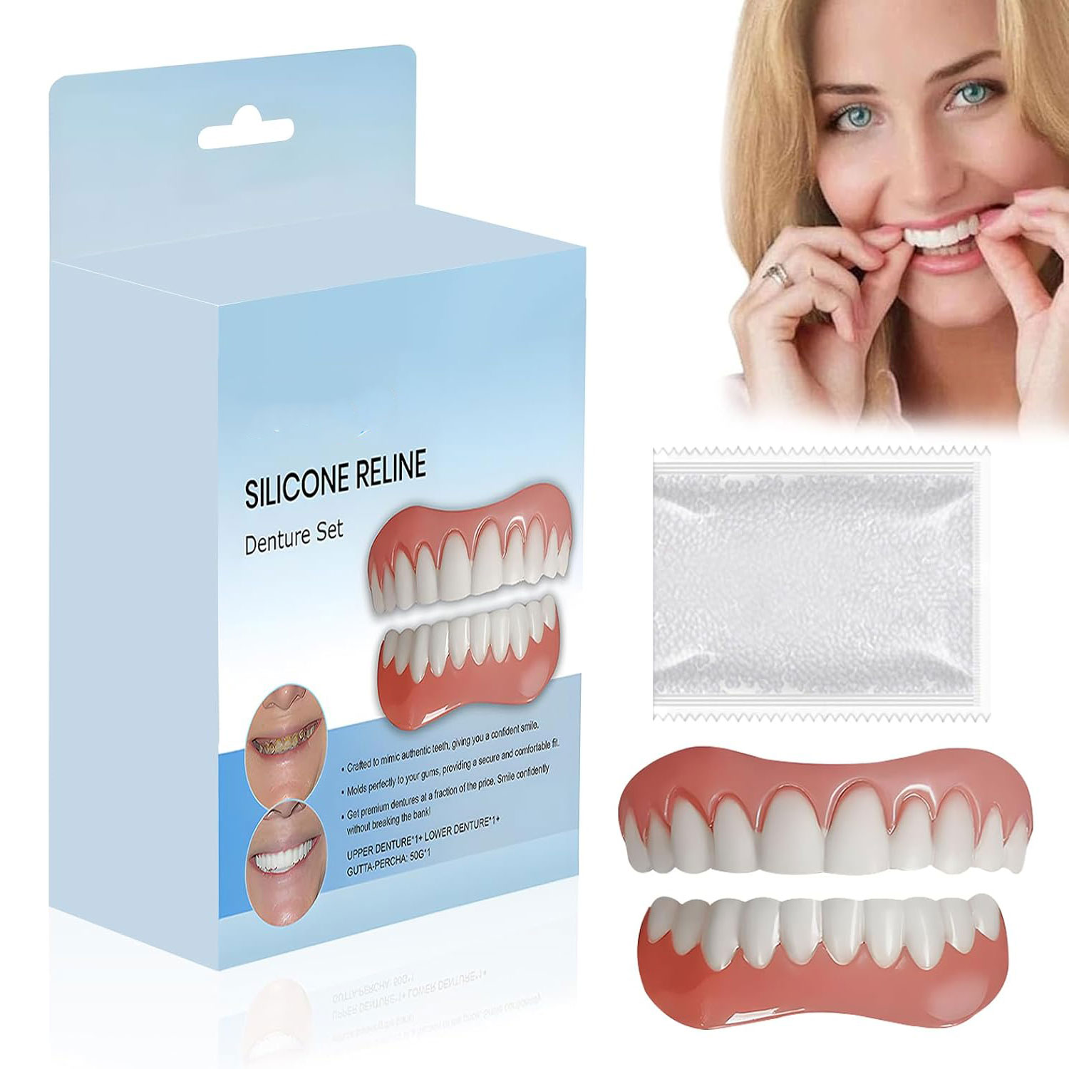 Kit de Prothèse Dentaire Amovible en Silicone et Facettes Sourire - طقم أسنان تجميلي سيليكون وابتسامة مؤقتة - 1