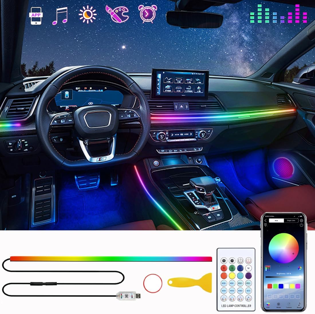 More Colorfull Éclairage d'Ambiance LED Intérieur Voiture RGB et Fibre Optique - إضاءة داخلية للسيارة مع ألياف ضوئية - 4