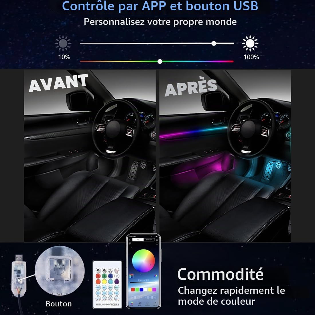 More Colorfull Éclairage d'Ambiance LED Intérieur Voiture RGB et Fibre Optique - إضاءة داخلية للسيارة مع ألياف ضوئية 3