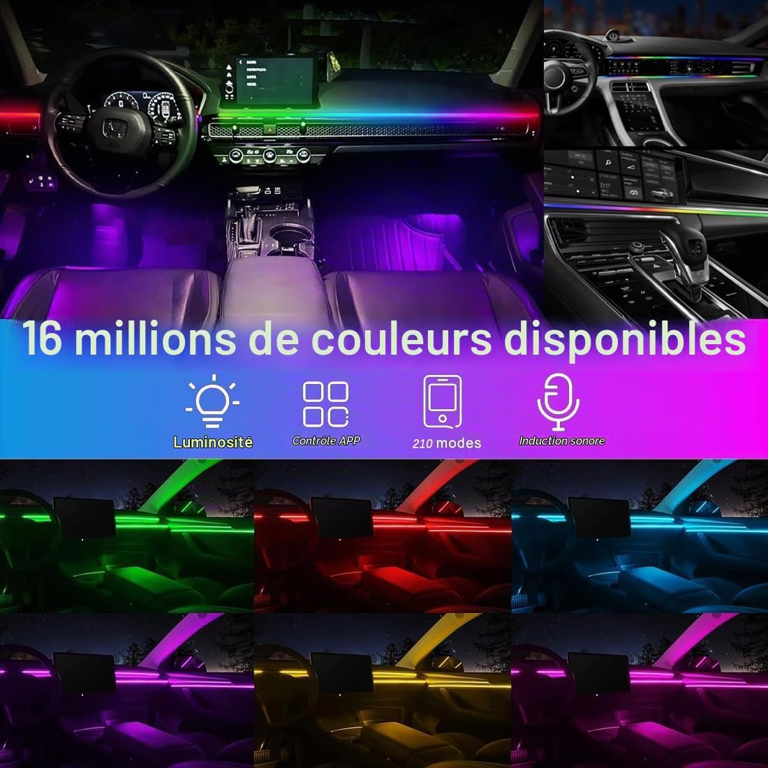 More Colorfull Éclairage d'Ambiance LED Intérieur Voiture RGB et Fibre Optique - إضاءة داخلية للسيارة مع ألياف ضوئية 4