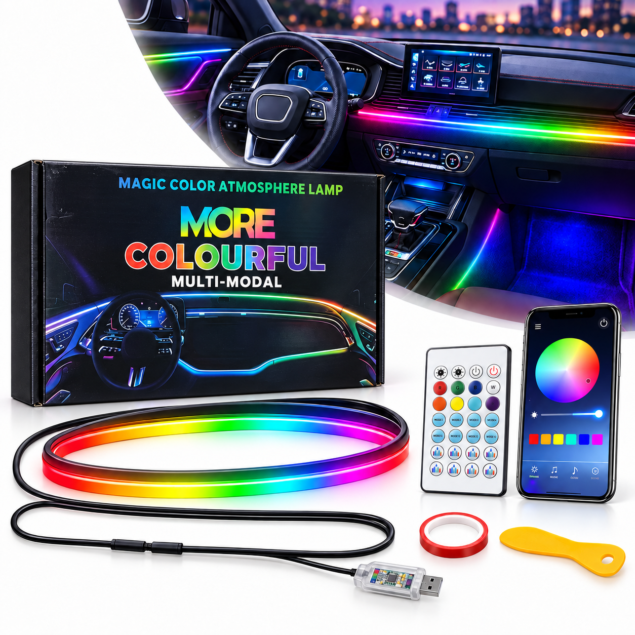 More Colorfull Éclairage d'Ambiance LED Intérieur Voiture RGB et Fibre Optique - إضاءة داخلية للسيارة مع ألياف ضوئية 2