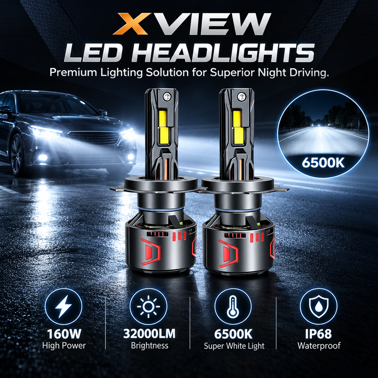 Ampoules de Phare LED H4 6500K Auto Pur - مصابيح ليد أمامية للسيارة بقوة 6500 كلفن 4