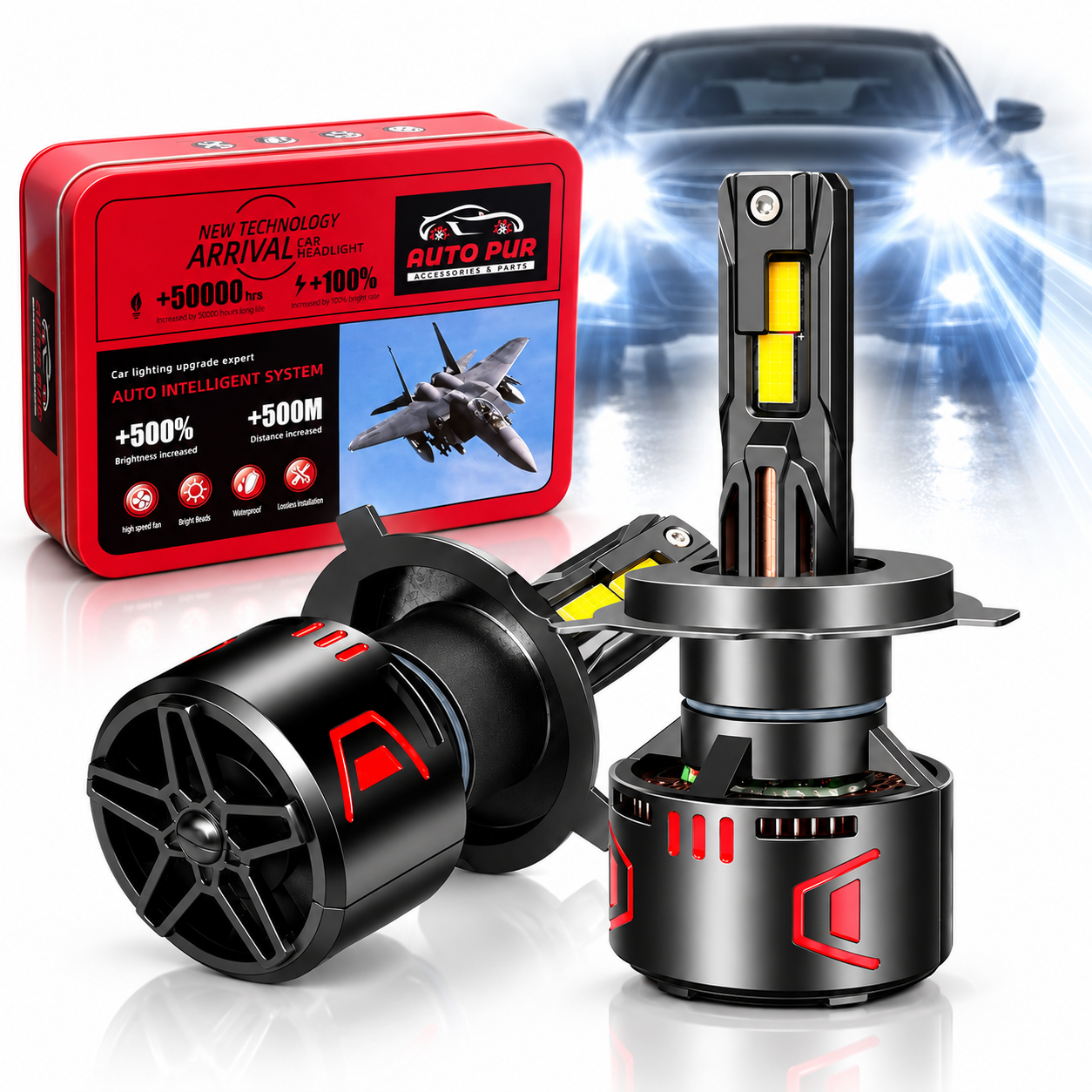 Ampoules de Phare LED H4 6500K Auto Pur - مصابيح ليد أمامية للسيارة بقوة 6500 كلفن 2