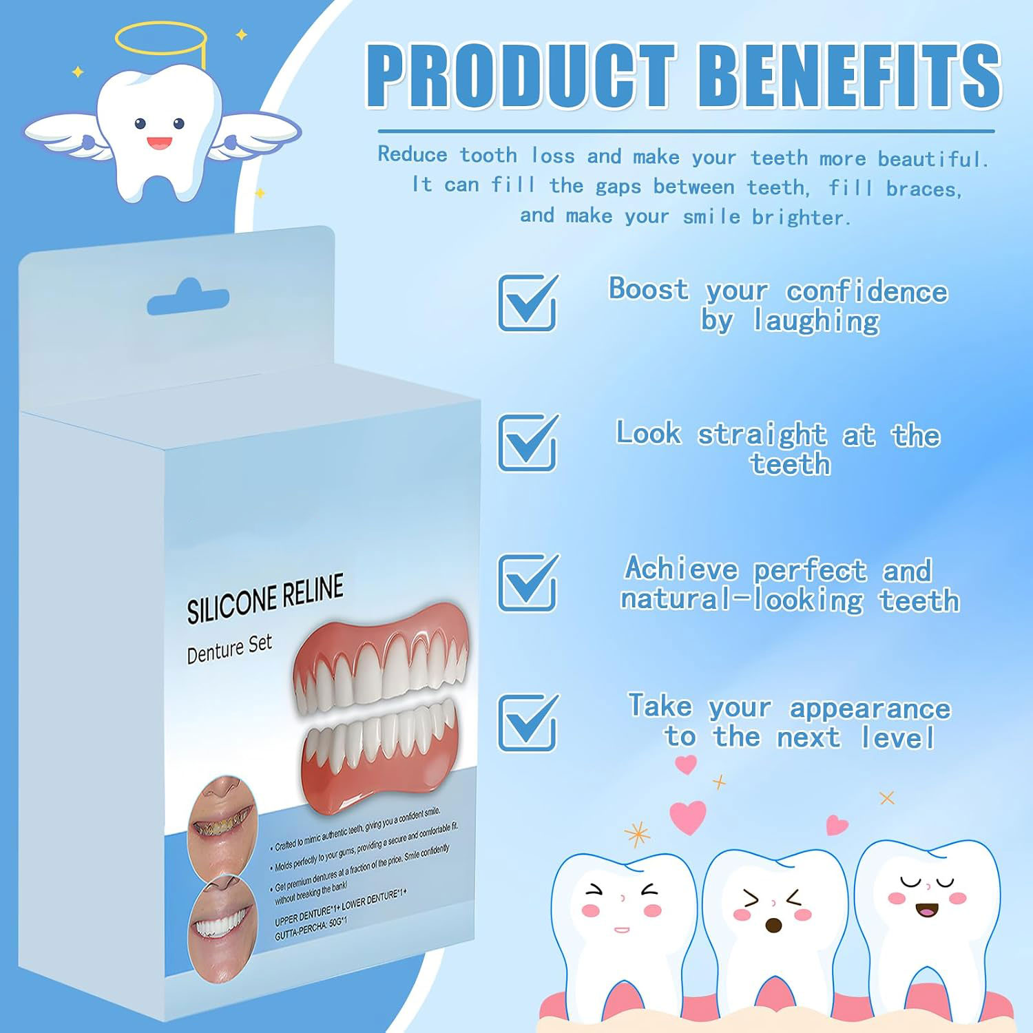 Kit de Prothèse Dentaire Amovible en Silicone et Facettes Sourire - طقم أسنان تجميلي سيليكون وابتسامة مؤقتة - 6