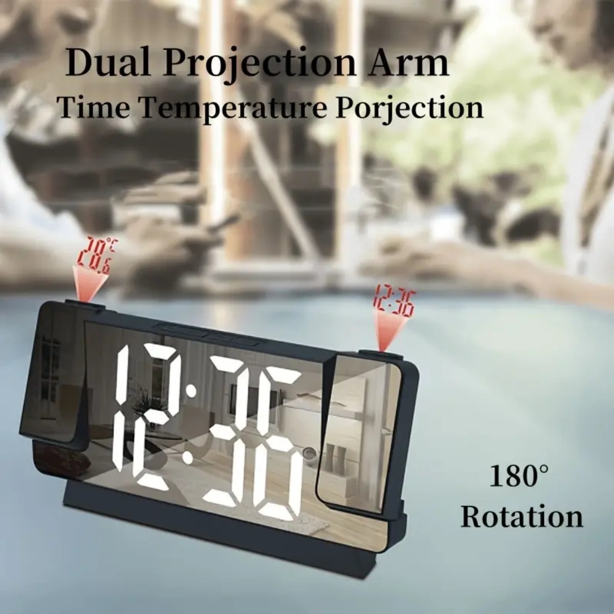 Réveil Projecteur avec Écran Miroir et Affichage Grand Format - ساعة منبه 12