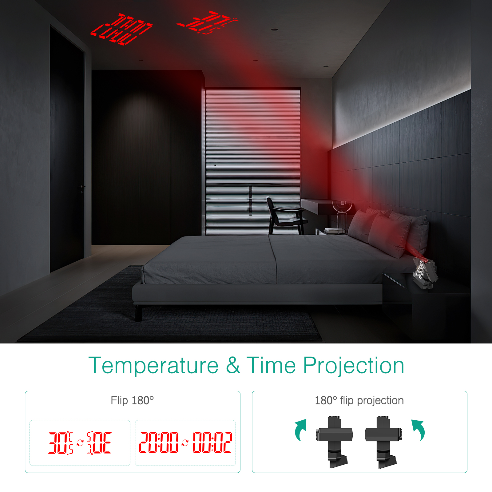 Réveil Projecteur avec Écran Miroir et Affichage Grand Format - ساعة منبه 11