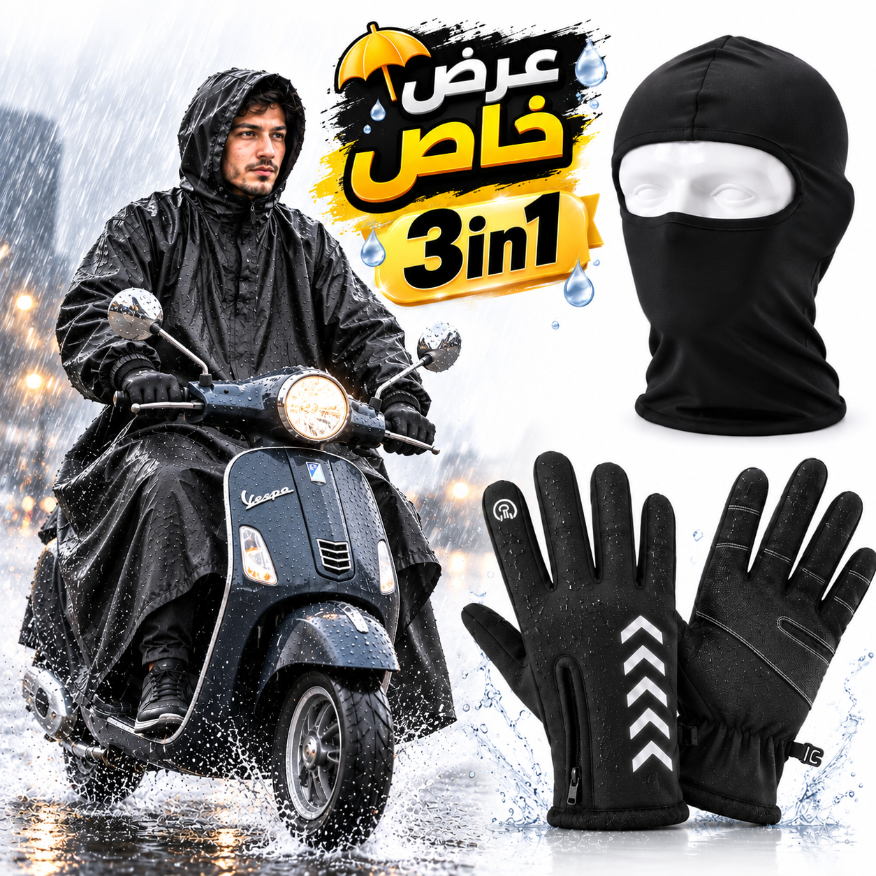 Pack d’hiver Pour Moto Combinaison Imperméable + gants thermiques + Cagoule 1