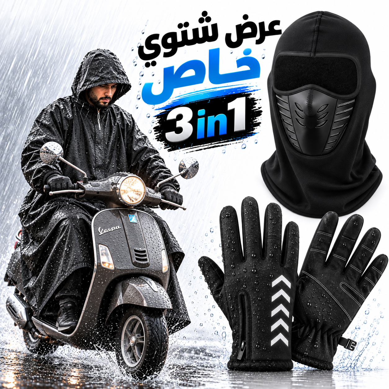 Pack d’hiver Pour Moto Combinaison Imperméable + gants thermiques + Cagoule V2 1