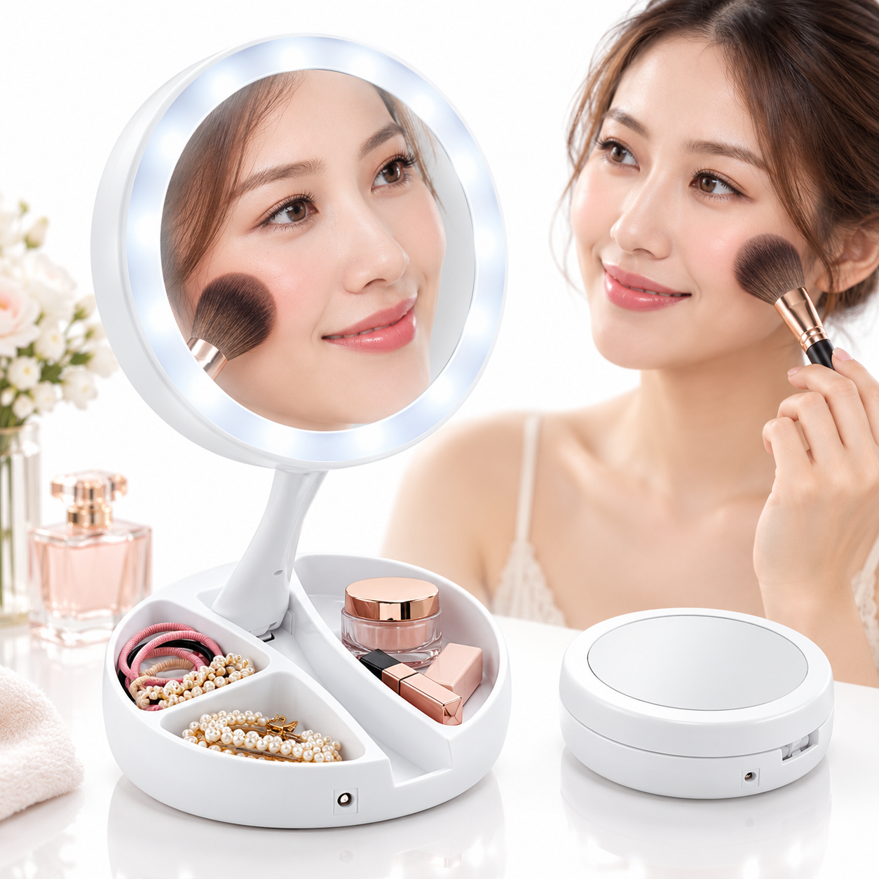 Miroir de maquillage de bureau avec lampe 1