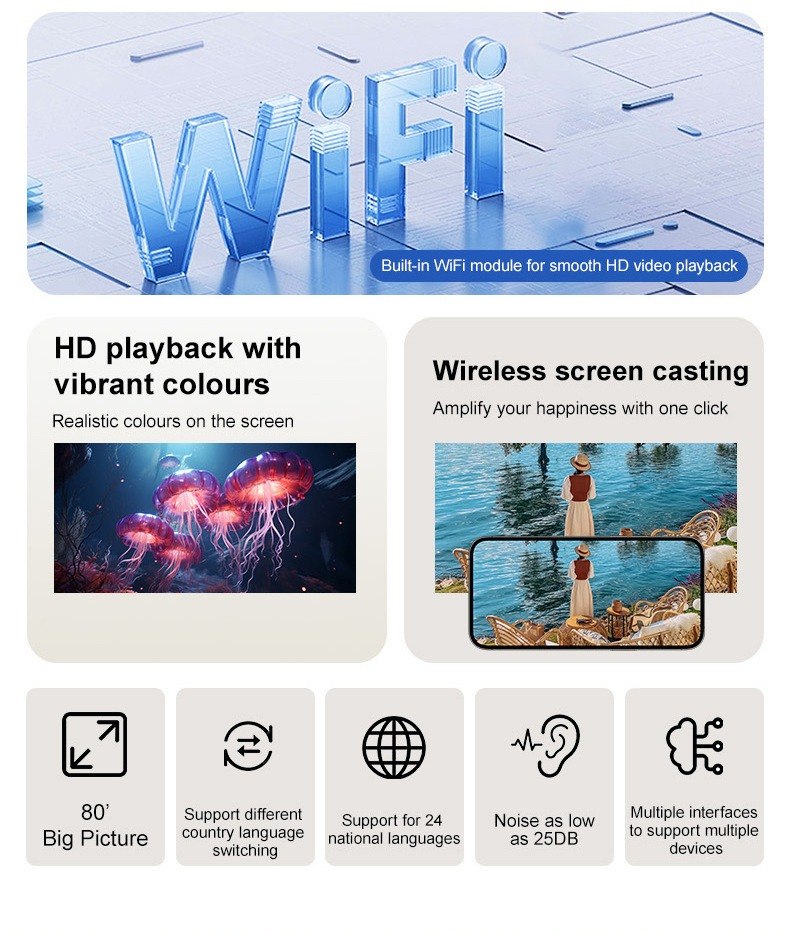 Mini Projector Multimédia Wifi Bleutooth 5.0 480p Up to 1080p - جهاز عرض ذكي ميني بروجكتر أندرويد - 12