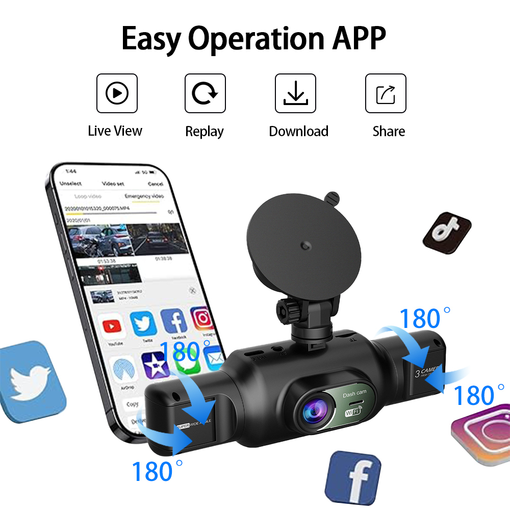 Caméra Dashcam 4 Canaux Enregistreur de Conduite Multi-Angles WiFi - كاميرا قيادة 4 قنوات مع واي فاي وتغطية شاملة للسيارة 4