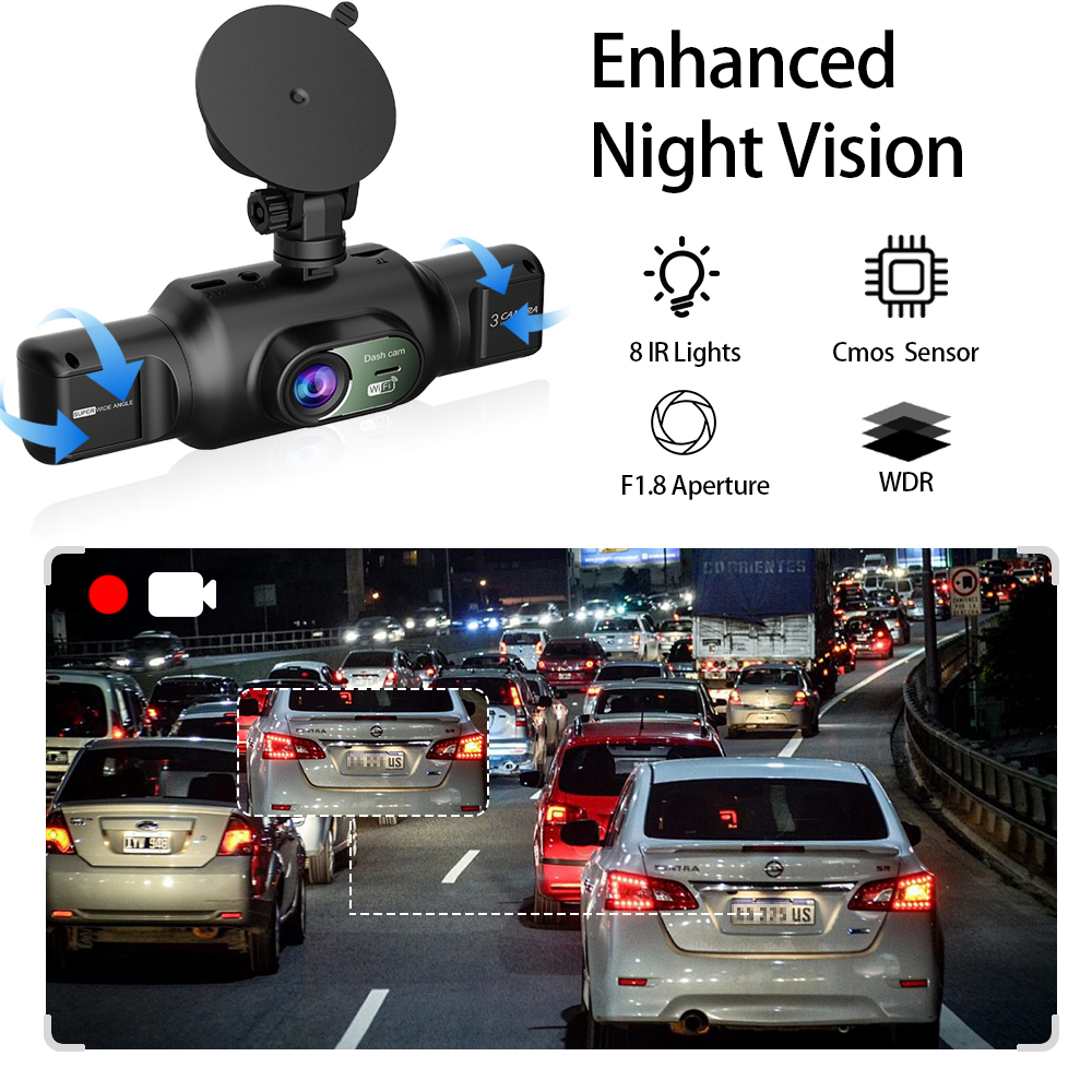 Caméra Dashcam 4 Canaux Enregistreur de Conduite Multi-Angles WiFi - كاميرا قيادة 4 قنوات مع واي فاي وتغطية شاملة للسيارة - 4