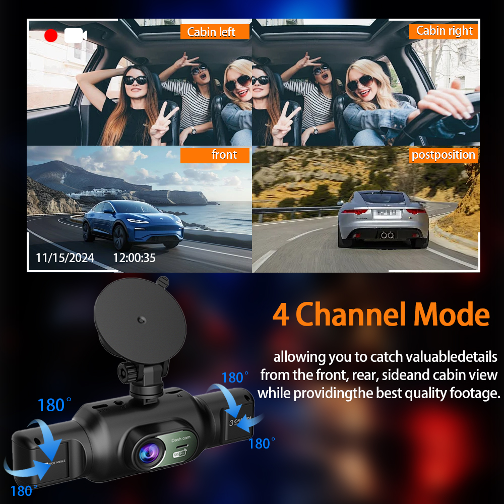 Caméra Dashcam 4 Canaux Enregistreur de Conduite Multi-Angles WiFi - كاميرا قيادة 4 قنوات مع واي فاي وتغطية شاملة للسيارة 10