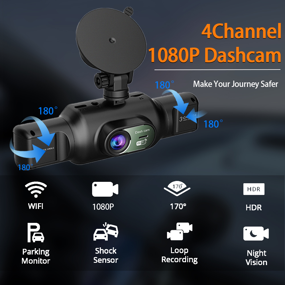 Caméra Dashcam 4 Canaux Enregistreur de Conduite Multi-Angles WiFi - كاميرا قيادة 4 قنوات مع واي فاي وتغطية شاملة للسيارة 14