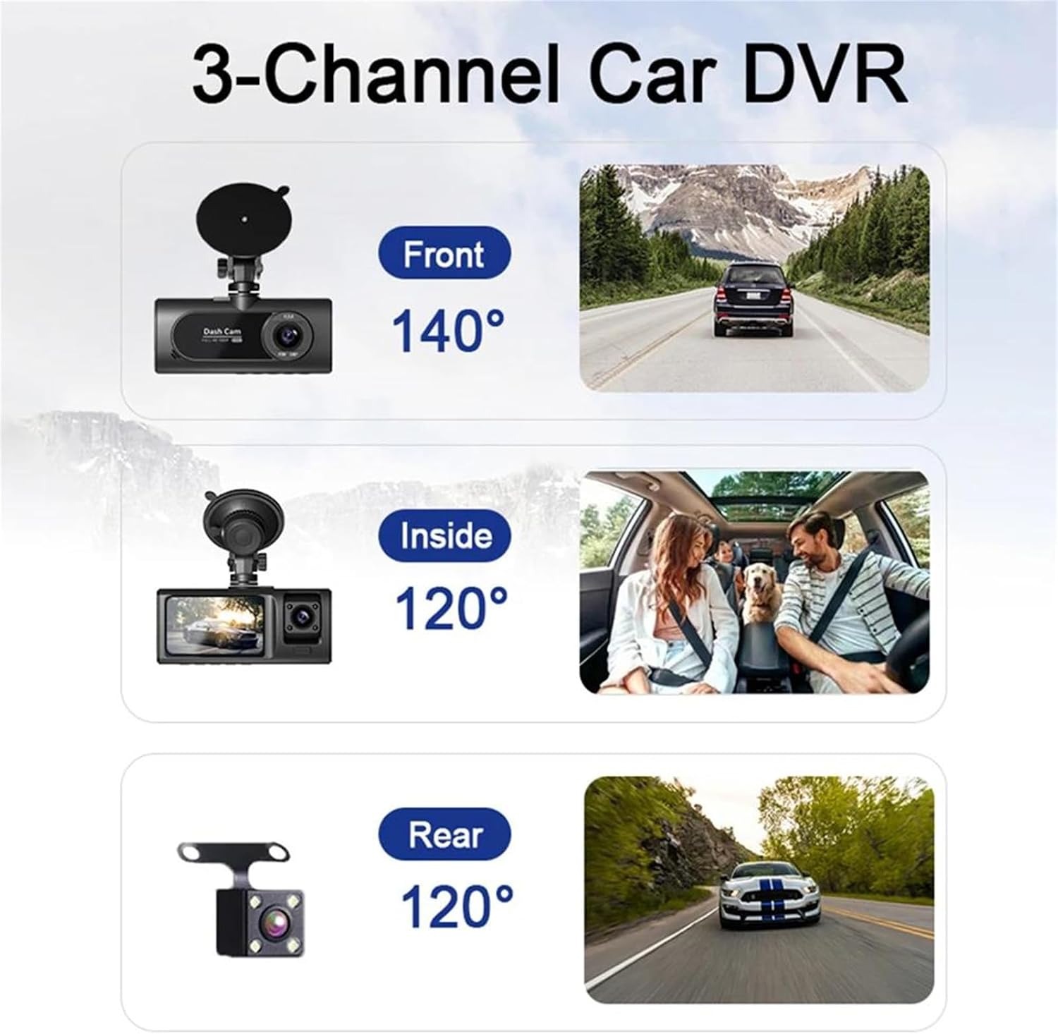 Caméra de Tableau de Bord Triple 3 Canaux et Dashcam Grand Angle - كاميرا سيارة داش كام ثلاثية العدسات للمراقبة الشاملة 8