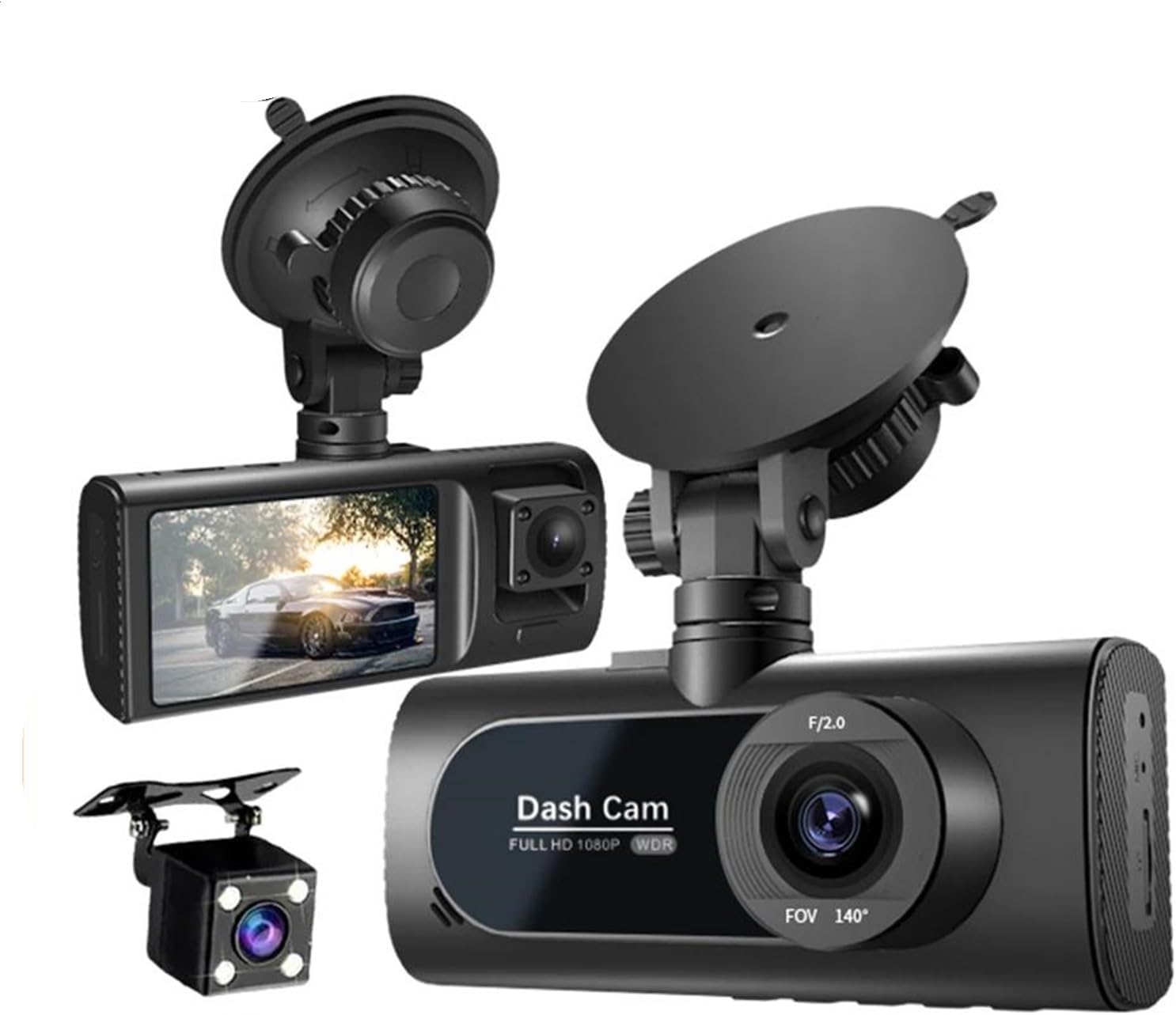 Caméra de Tableau de Bord Triple 3 Canaux et Dashcam Grand Angle - كاميرا سيارة داش كام ثلاثية العدسات للمراقبة الشاملة - 1