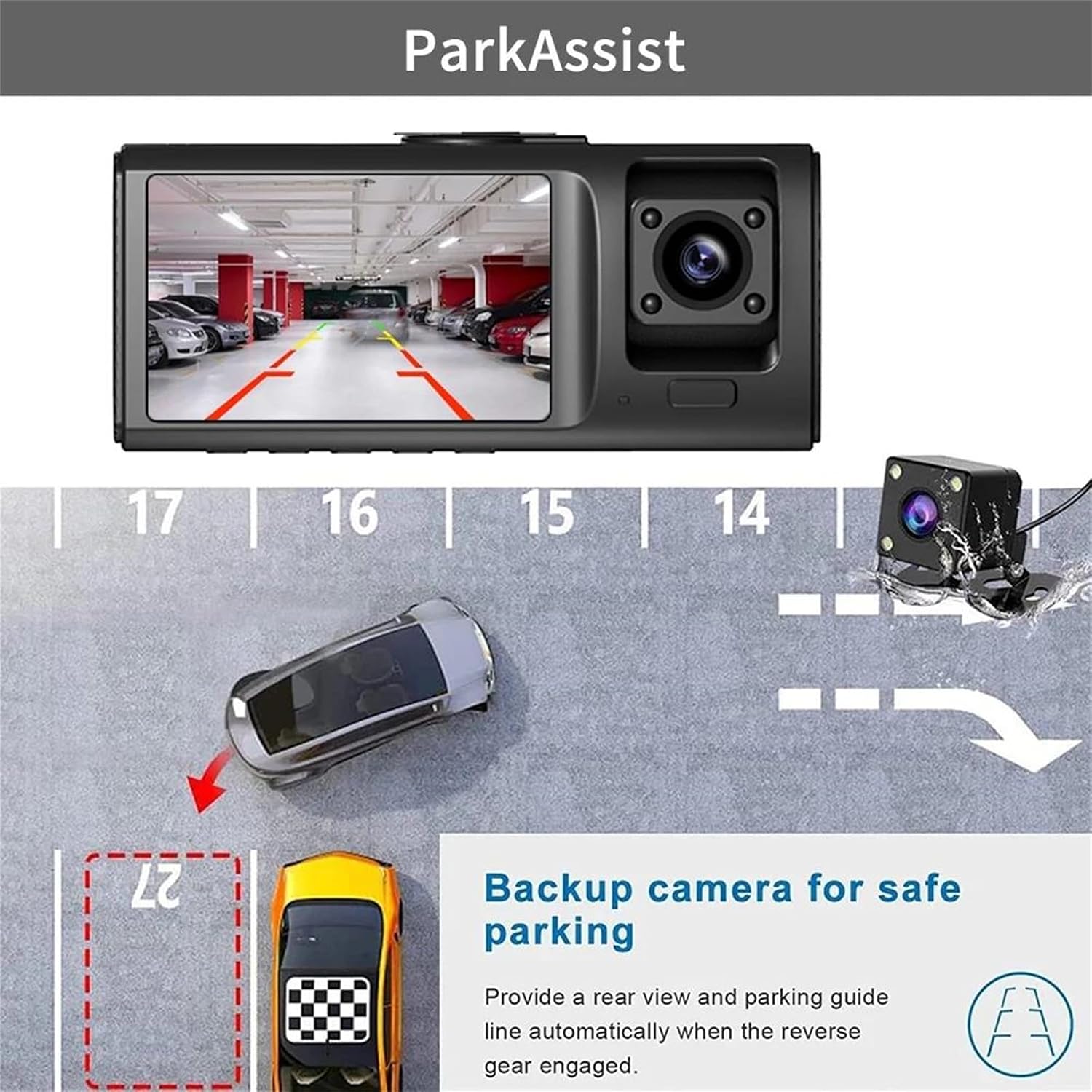 Caméra de Tableau de Bord Triple 3 Canaux et Dashcam Grand Angle - كاميرا سيارة داش كام ثلاثية العدسات للمراقبة الشاملة - 5