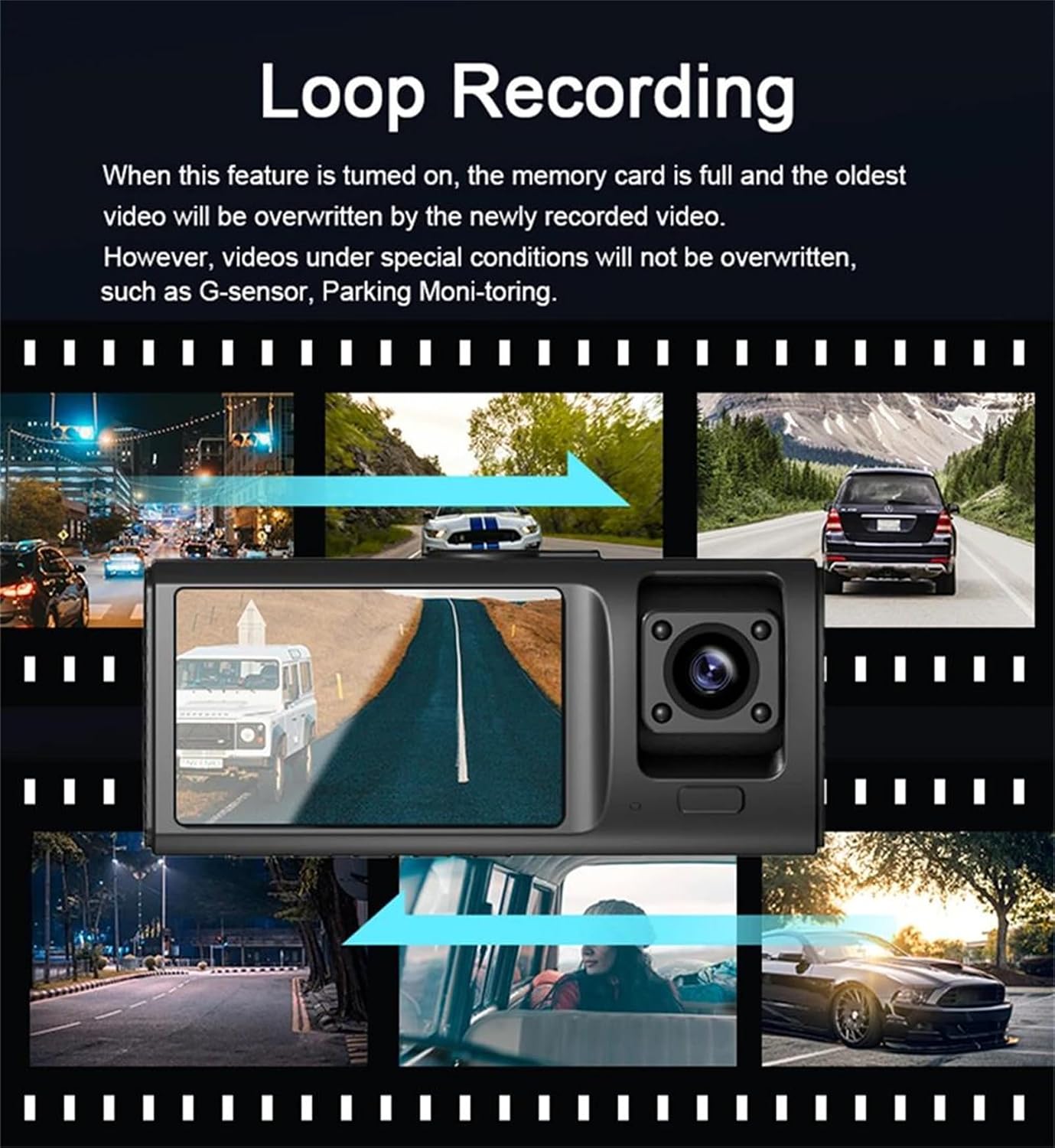 Caméra de Tableau de Bord Triple 3 Canaux et Dashcam Grand Angle - كاميرا سيارة داش كام ثلاثية العدسات للمراقبة الشاملة 4