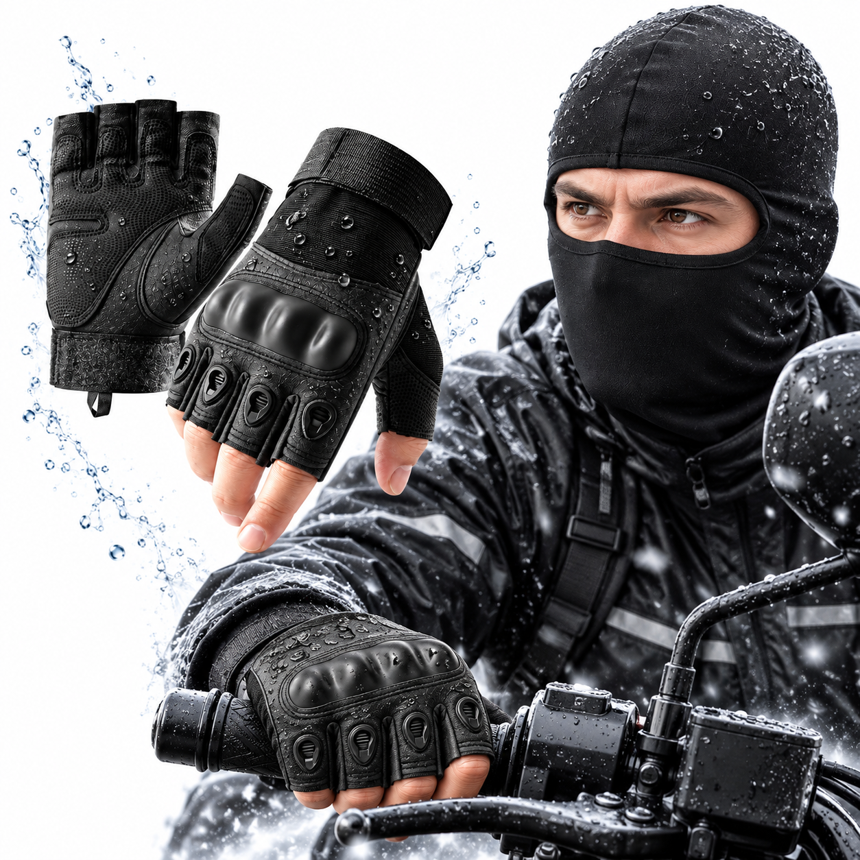 Pack Gants de Moto antidérapants avec Cagoule d'hiver 8