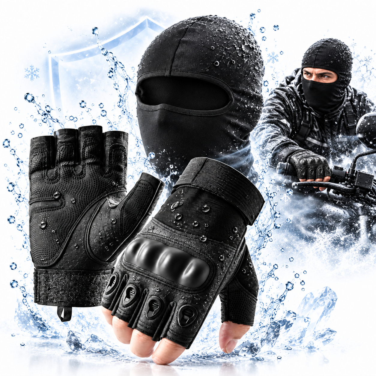 Pack Gants de Moto antidérapants avec Cagoule d'hiver 9