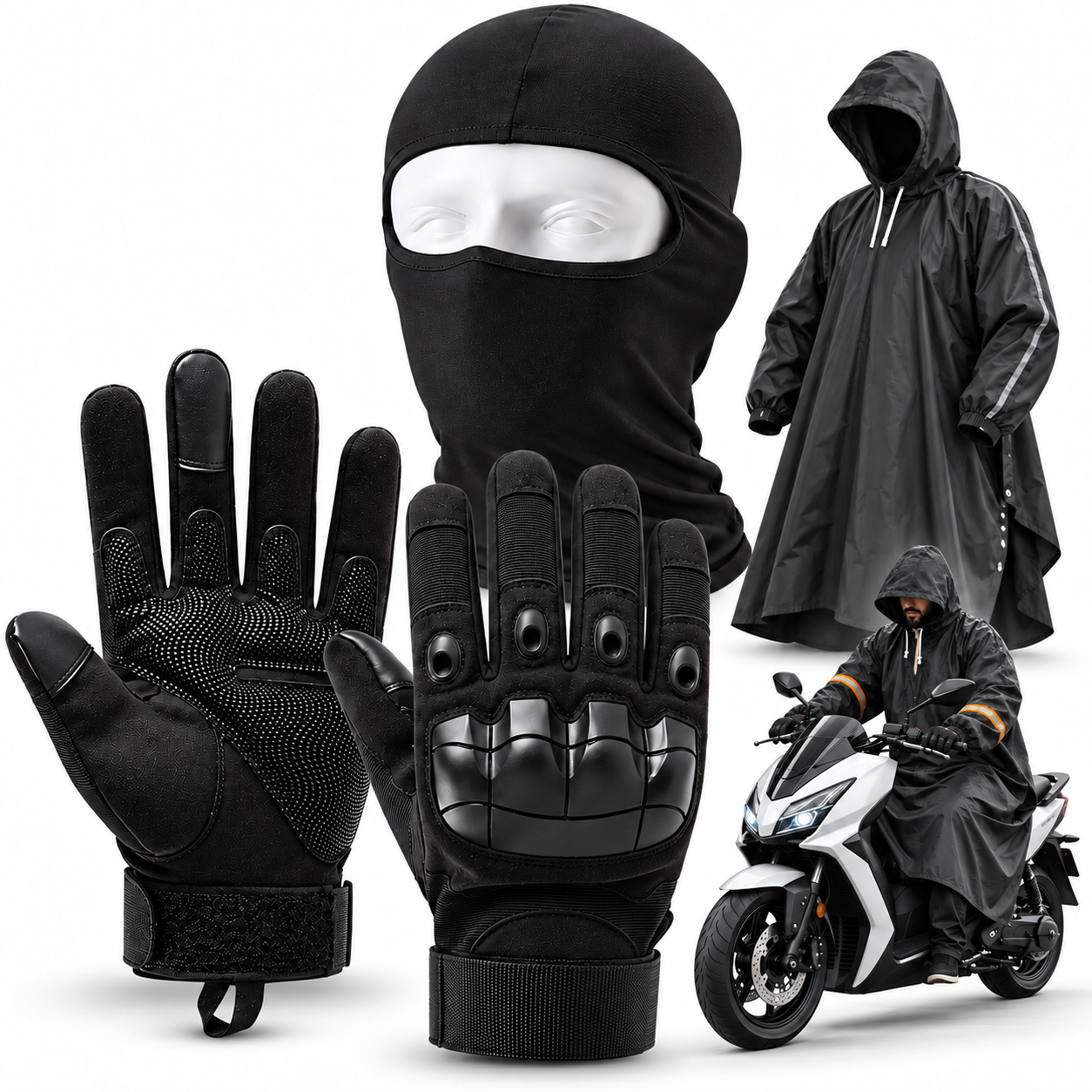 Pack Moto Capuchon imperméable et Gants Tactique Doigt Complet - Cagoule Gratuit - عرض خاص 1