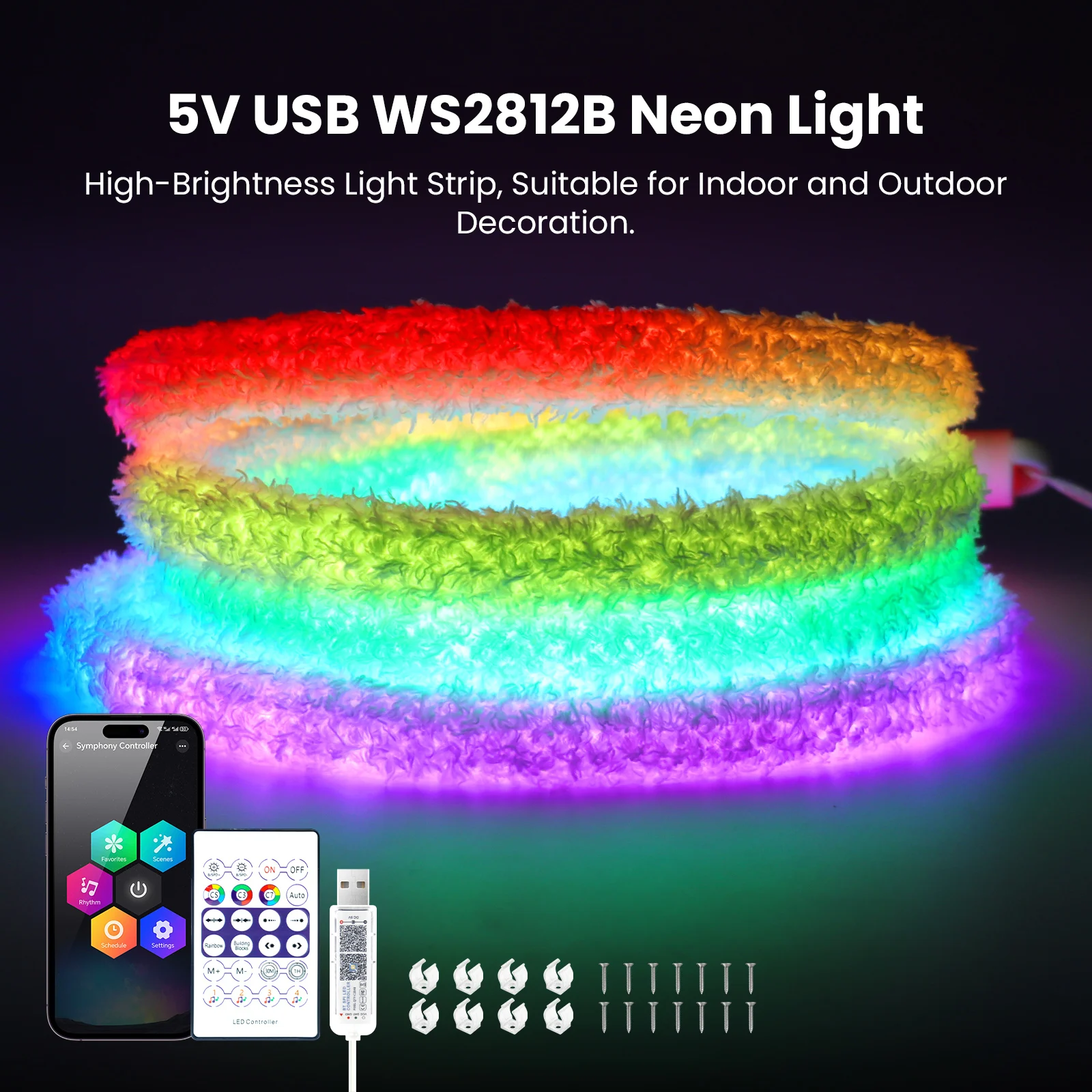 Bande LED RGBIC Intelligente Fluffy Light 360° USB App Control - شريط إضاءة ليد ذكي إضاءة محيطية 360 درجة - 10