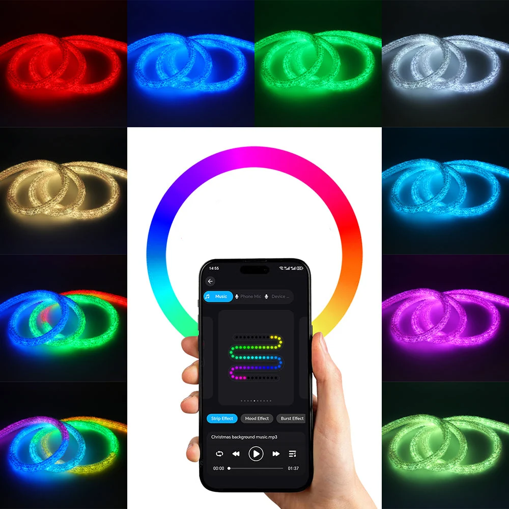 Bande LED RGBIC Intelligente Fluffy Light 360° USB App Control - شريط إضاءة ليد ذكي إضاءة محيطية 360 درجة 11