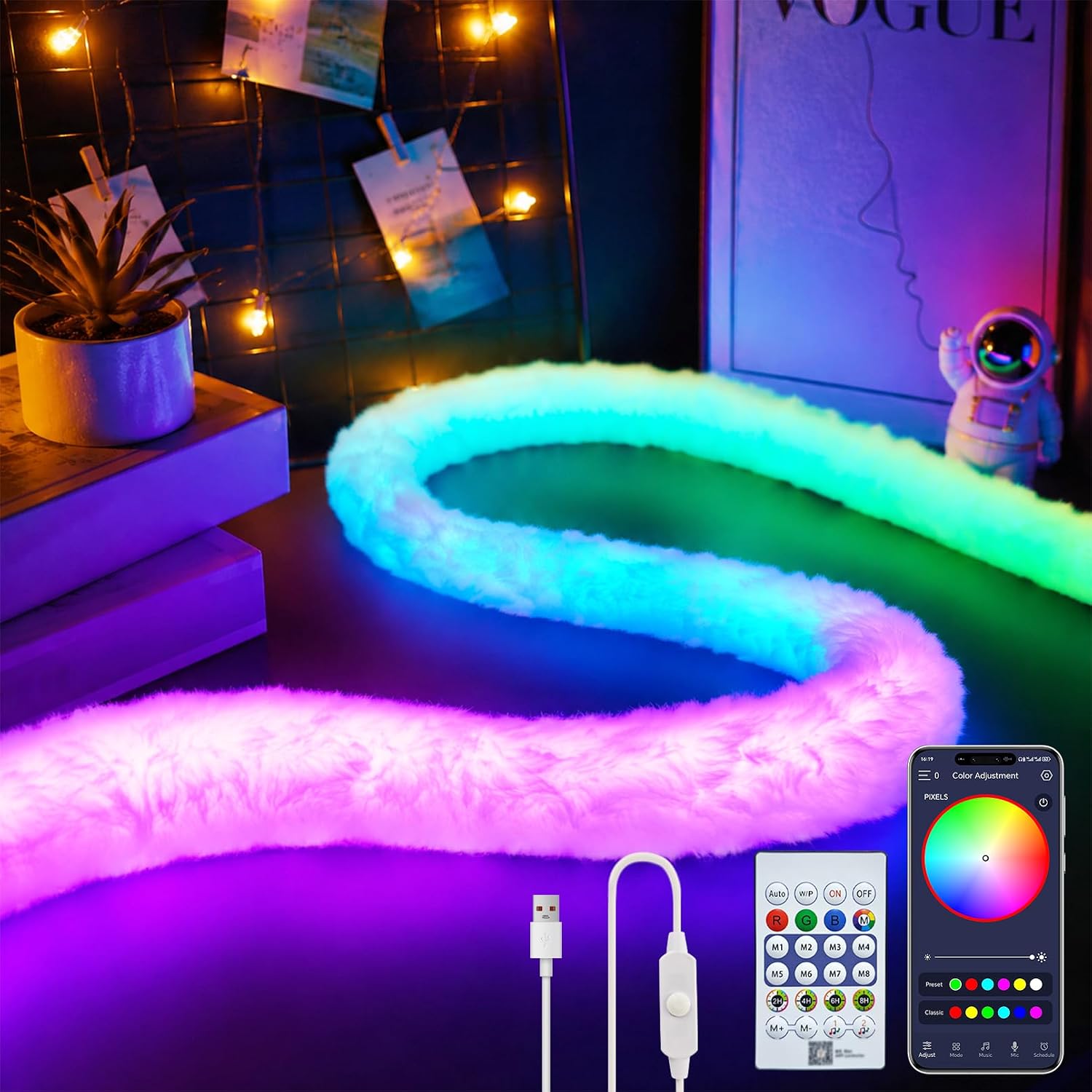 Bande LED RGBIC Intelligente Fluffy Light 360° USB App Control - شريط إضاءة ليد ذكي إضاءة محيطية 360 درجة - 7