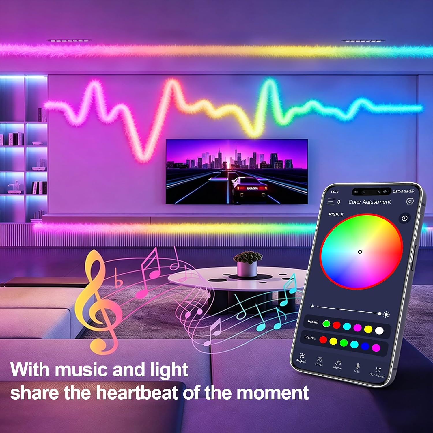 Bande LED RGBIC Intelligente Fluffy Light 360° USB App Control - شريط إضاءة ليد ذكي إضاءة محيطية 360 درجة 7