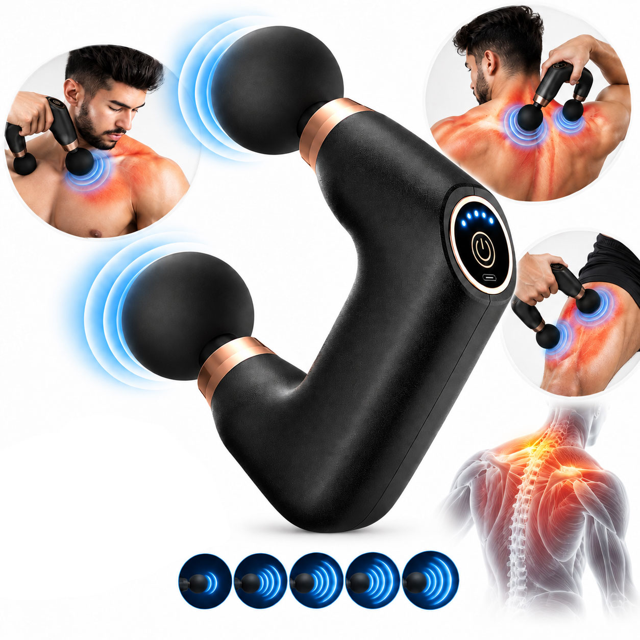 Pistolet de Massage Électrique Double Tête FL-818 - جهاز تدليك ومساج كهربائي مزدوج الرأس 2