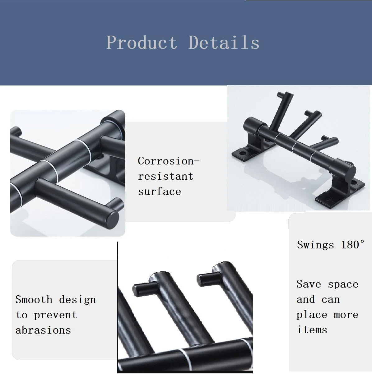 Porte-Serviettes Mural Pivotant 3 Bras Supporte 6KG - علاقة مناشف جدارية دوارة 3 أذرع - 9