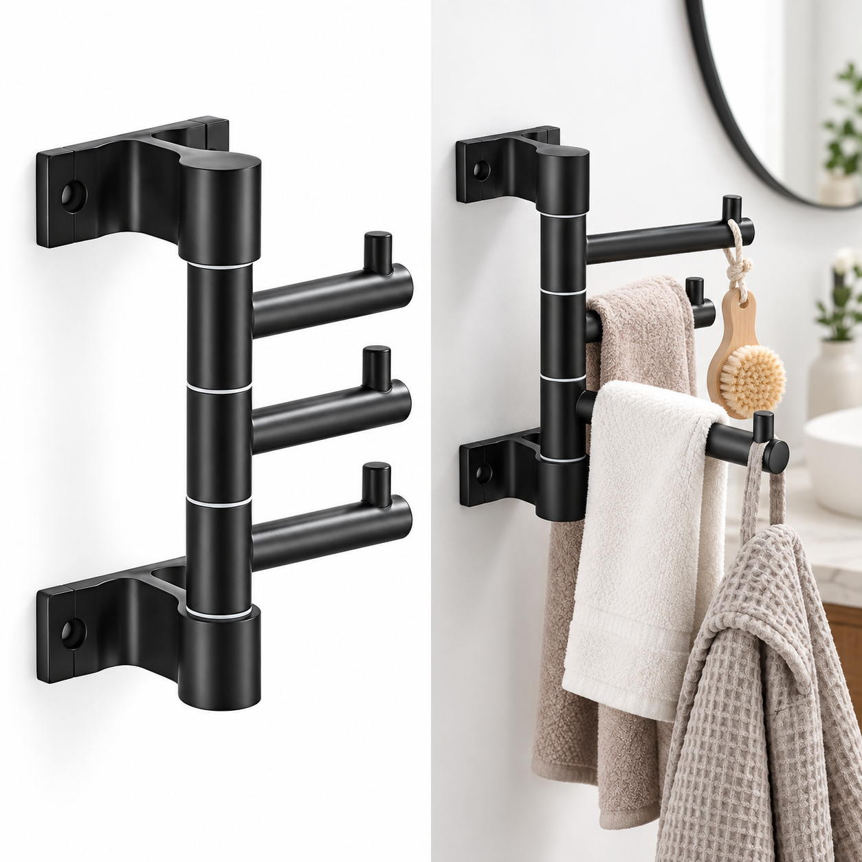 Porte-Serviettes Mural Pivotant 3 Bras Supporte 6KG - علاقة مناشف جدارية دوارة 3 أذرع 1