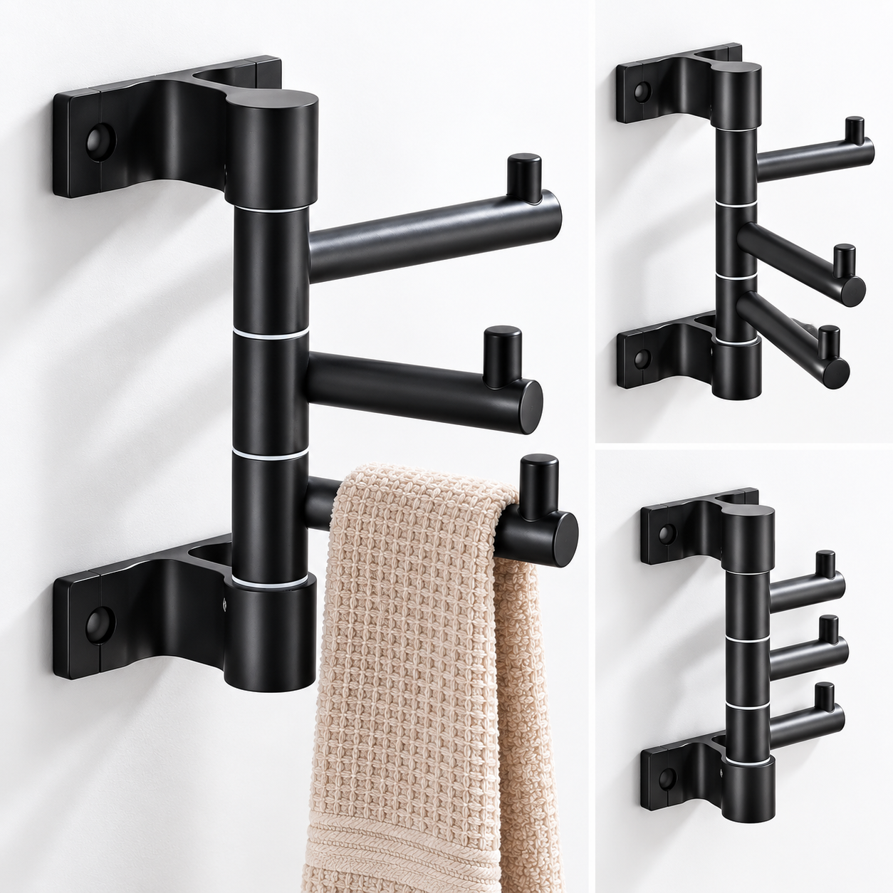 Porte-Serviettes Mural Pivotant 3 Bras Supporte 6KG - علاقة مناشف جدارية دوارة 3 أذرع 5