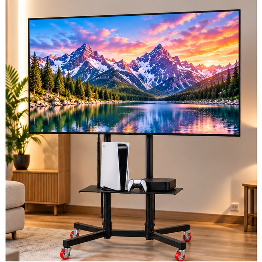 Support TV Mobile Sur Roulettes avec Étagère GM - حامل تلفاز متحرك بعجلات ورف وسائط - 3