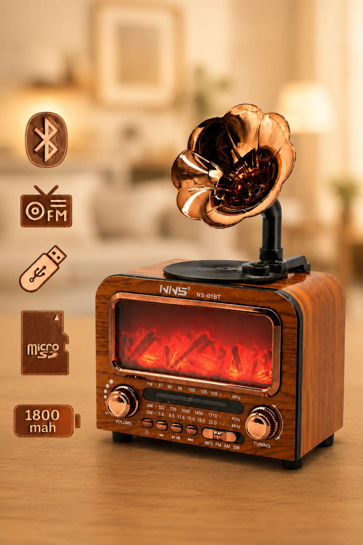 Haut-Parleur Bluetooth Vintage avec Radio NNS NS-01BT - مكبر صوت ومذياع كلاسيكي بلوتوث 3