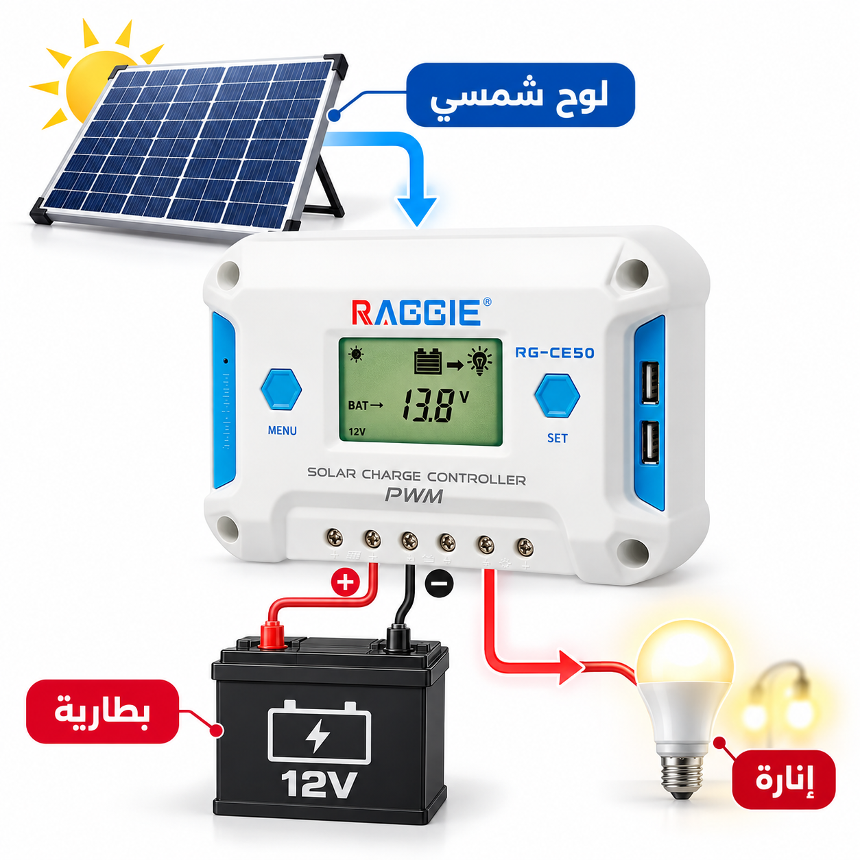 Régulateur de Charge Solaire PWM RAGGIE RG-CE10 - منظم شحن الطاقة الشمسية - 1