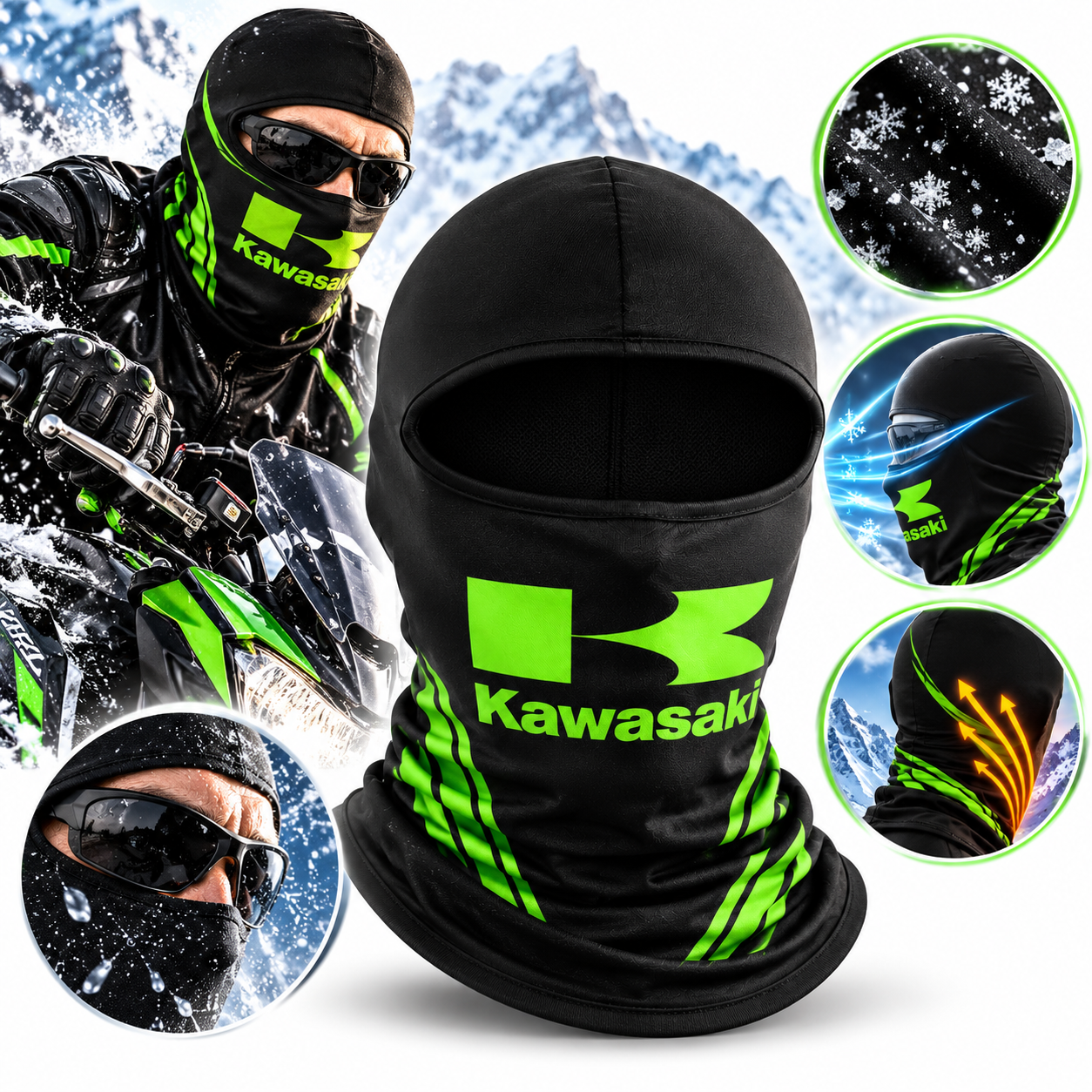 Cagoule Moto Thermique Balaclava Kawasaki - قناع واقي وجه كامل حراري للدراجات النارية