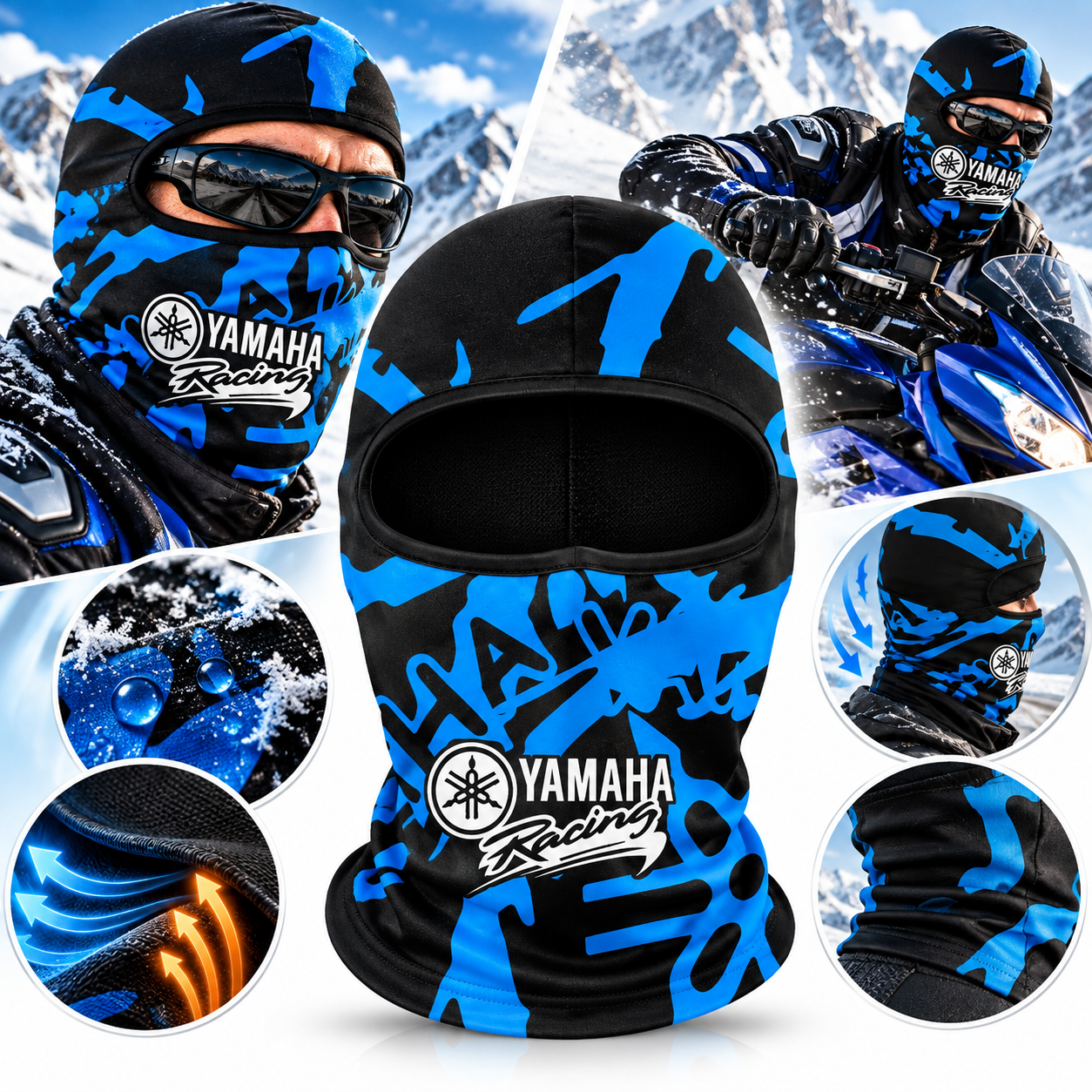 Cagoule Moto Thermique Balaclava Yamaha Bleu - قناع واقي وجه كامل حراري للدراجات النارية 1