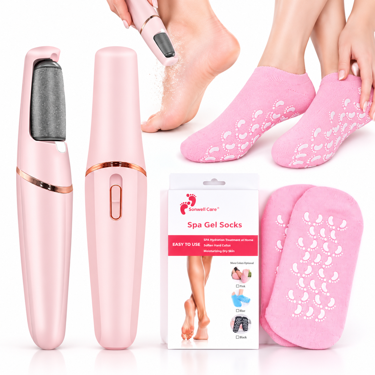 Pack Chaussettes en Gel de Silicone réutilisables avec Broyeur électrique de pieds - عرض خاص 1
